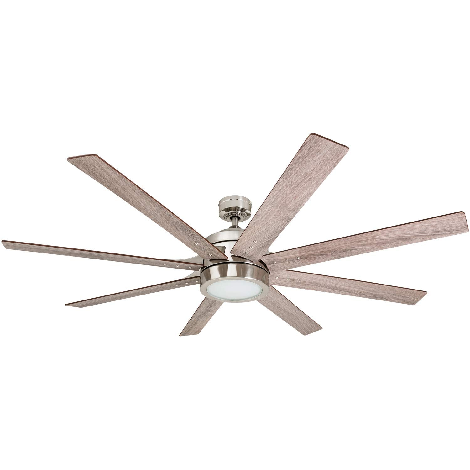 Ceiling Fans Xerxes, 62 Inch Contemporary LED Ceiling Fan with Light and Remote Control, 8 Blades with Dual Finish, Reversible Motor - 51628-01 (Brushed Nickel)