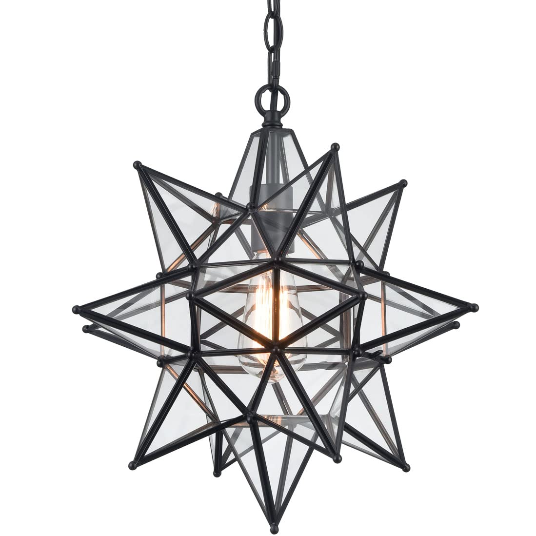 Moravian Star Pendant Light 20-Inch Large Hanging Ceiling Light Modern Gold Finish with Seeded Glass Adjustable Chain