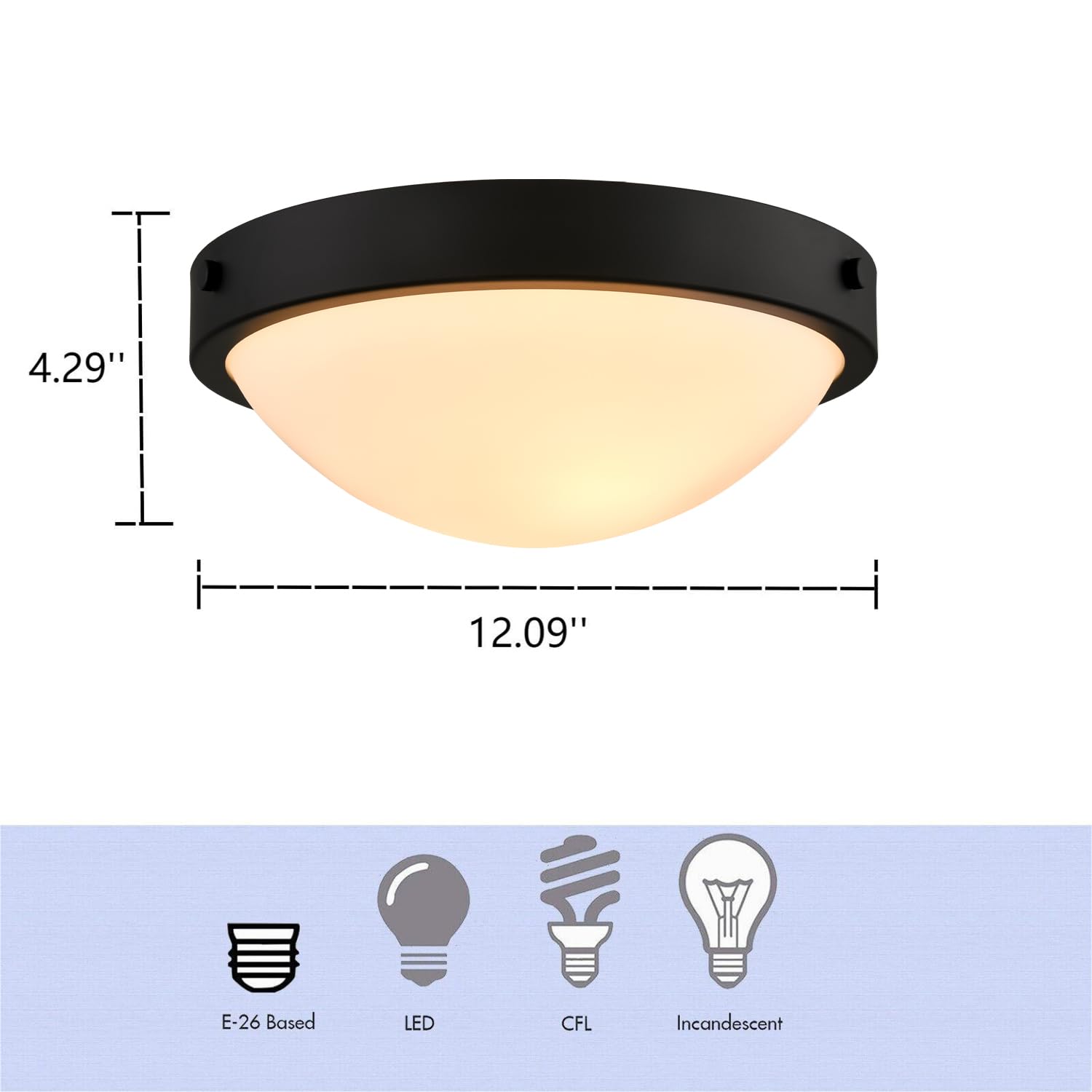 Black Flush Mount Ceiling Light Milk Glass Shade Ceiling Light Fixture Farmhouse 2-Light Modern Black Glass Flush Mount Light for Hallway Kitchen Bedroom Foyer