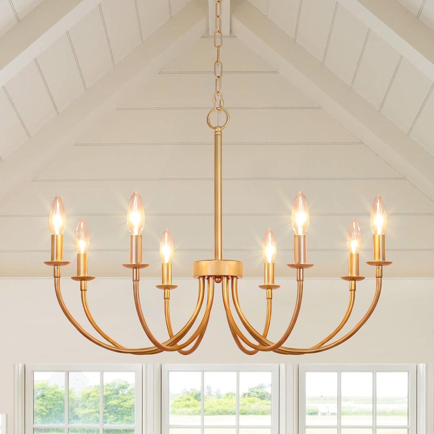 Chandelier, 6-Light Antique White Farmhouse Chandelier for Dining Room Lighting Fixtures Hanging, Candle Hanging Pendant Lights for Kitchen Living Room Bedroom Foyer