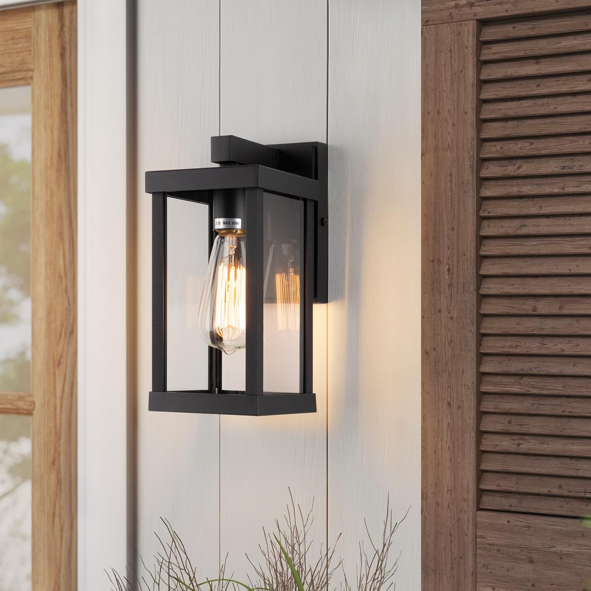 11" Classic Outdoor Wall Sconce 1 Light in Matte Black Rectangular Metal Frame and Clear Glass Shade Waterproof Porch Light Patio Light Pack of 2