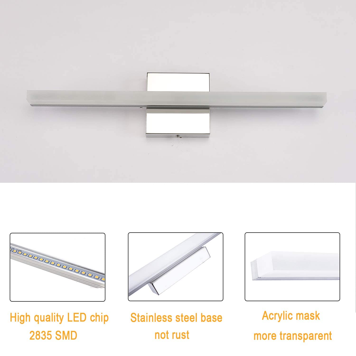 LED Vanity Lights Bar 24 Inch Bathroom Light Fixtures 14W IP44 Over Mirror Lighting Indoor Wall Sconces Modern Cool White 6000K for Washroom