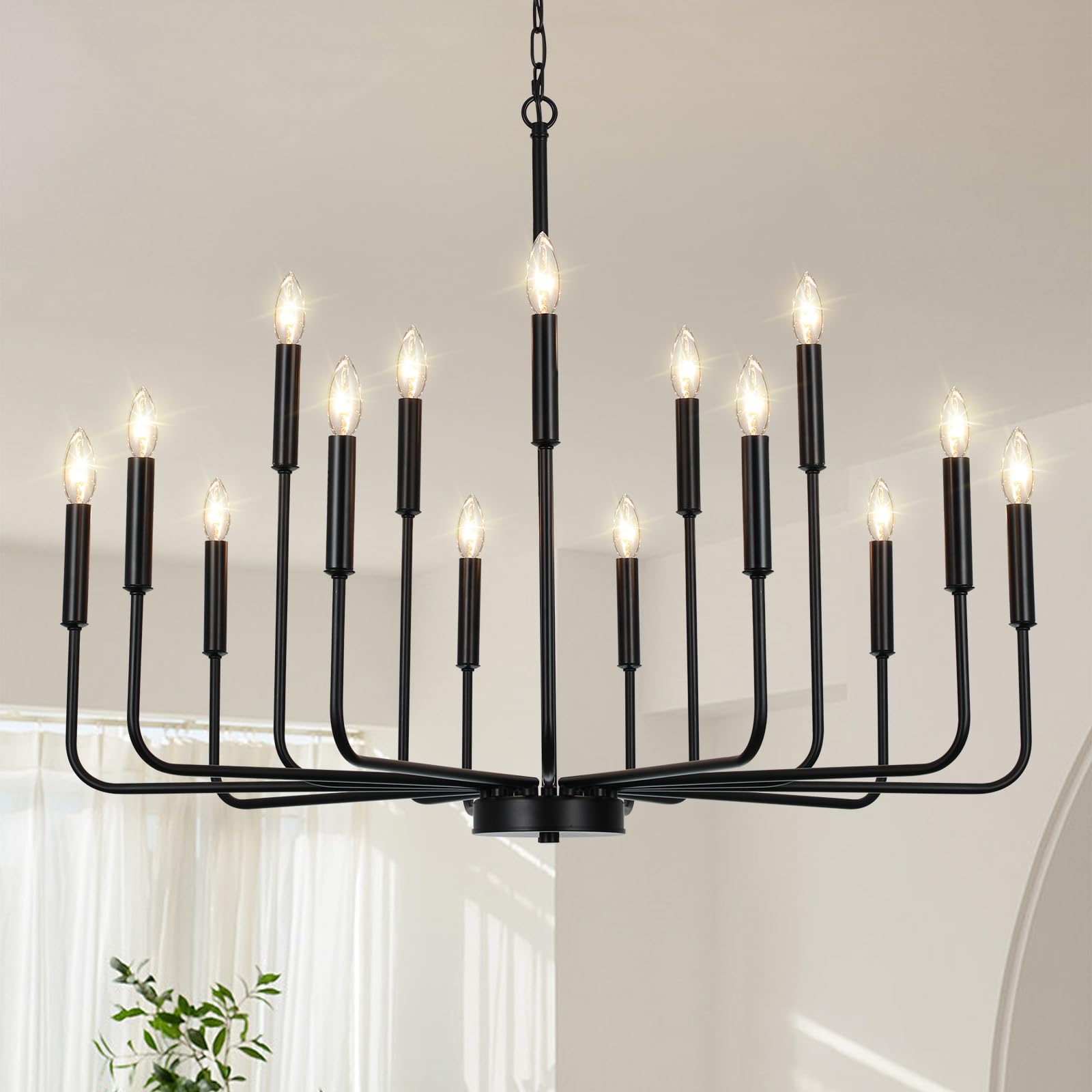 Black Chandelier, Modern Farmhouse Chandeliers for Dining Room 9-Lights Candle Pendant Lights Kitchen Island Rustic Industrial Black Metal Hanging Light Fixtures for Living Room Bedroom Entryway