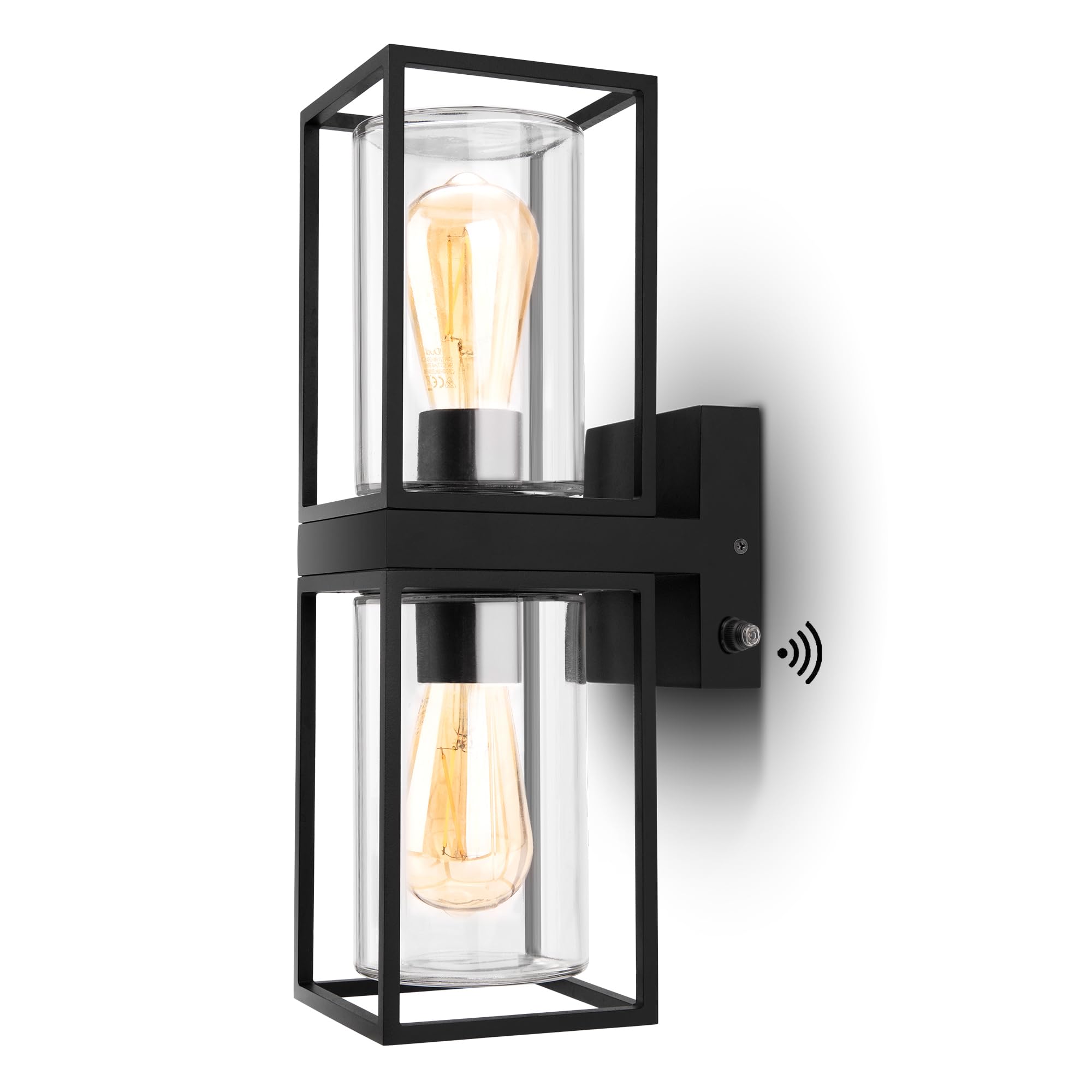 Outdoor Wall Sconce, Modern Black Porch Light Fixtures, Exterior Light Fixtures Wall Mount Light with Clear Glass, Waterproof Wall Lantern for for Garage, Doorway