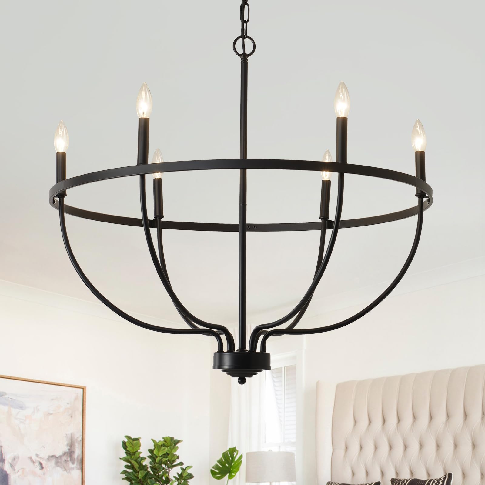 Gold Chandeliers, 6-Light Metal Candle Farmhouse Chandeliers, Rustic Industrial Modern Chandeliers Lighting Fixtures Hanging for Living Room, Kitchen, Bedroom, Dining Room(Bulbs are not Included)