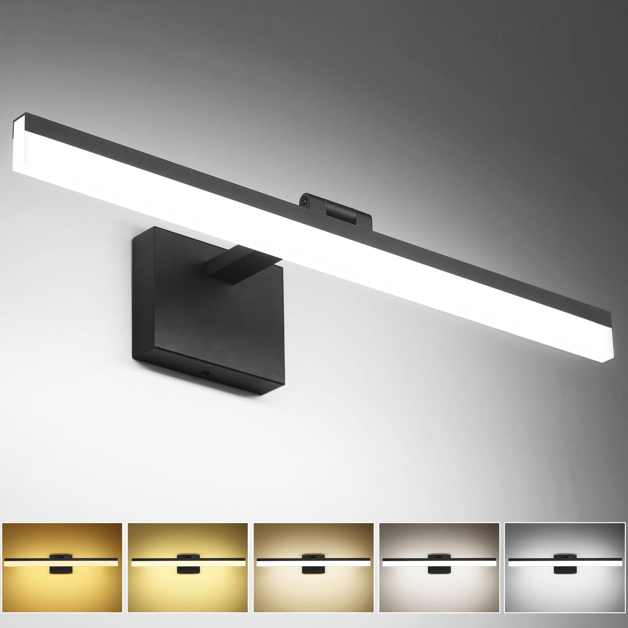 Dimmable Black Vanity Light Bar Lighting Fixtures Modern Bathroom Light Fixtures 6000K Rotatable White Aluminum LED Light