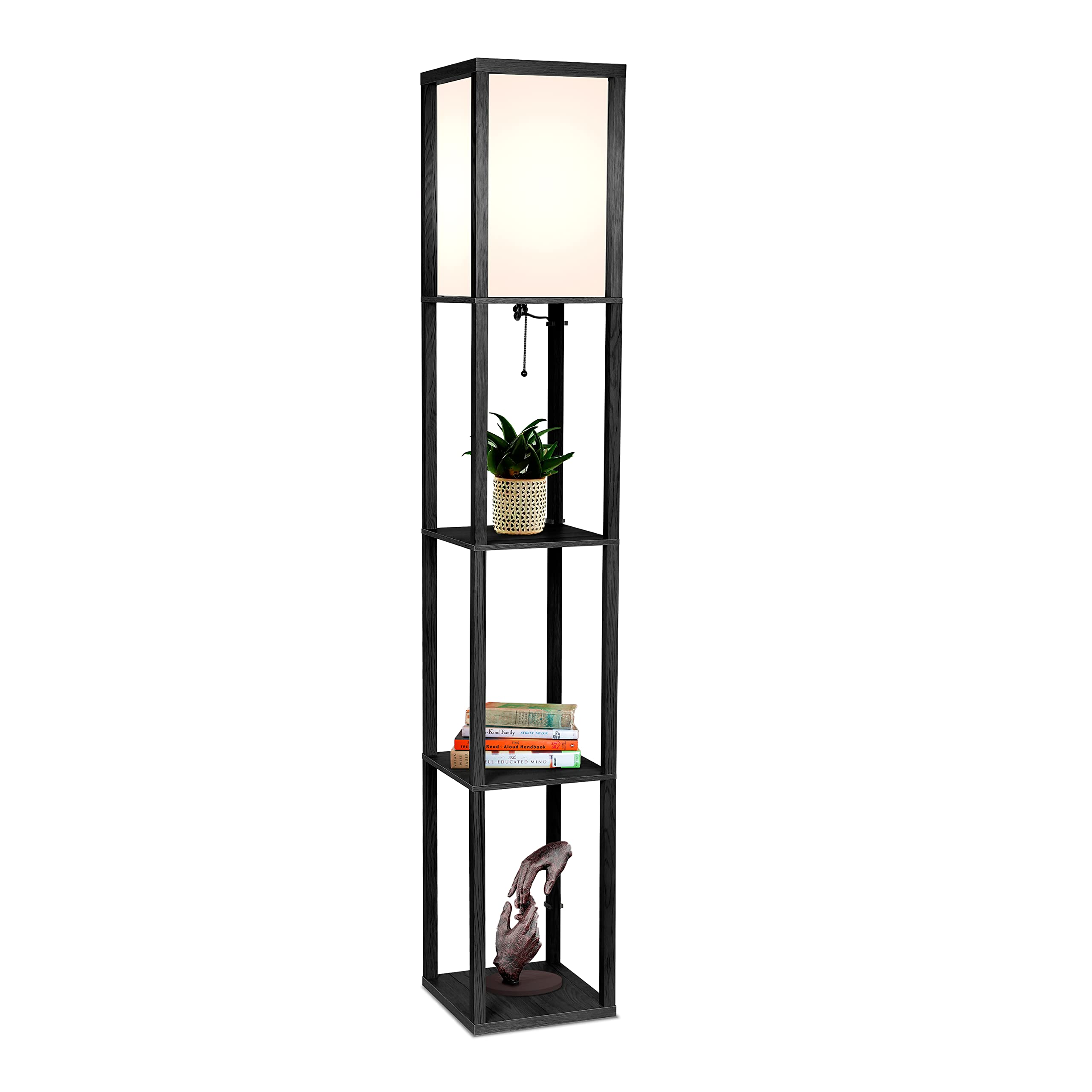 Maxwell - Modern Shelf Floor Lamp with Shade and LED Bulb Corner Display Lamps Shelves for Living Room, Bedroom Office Black