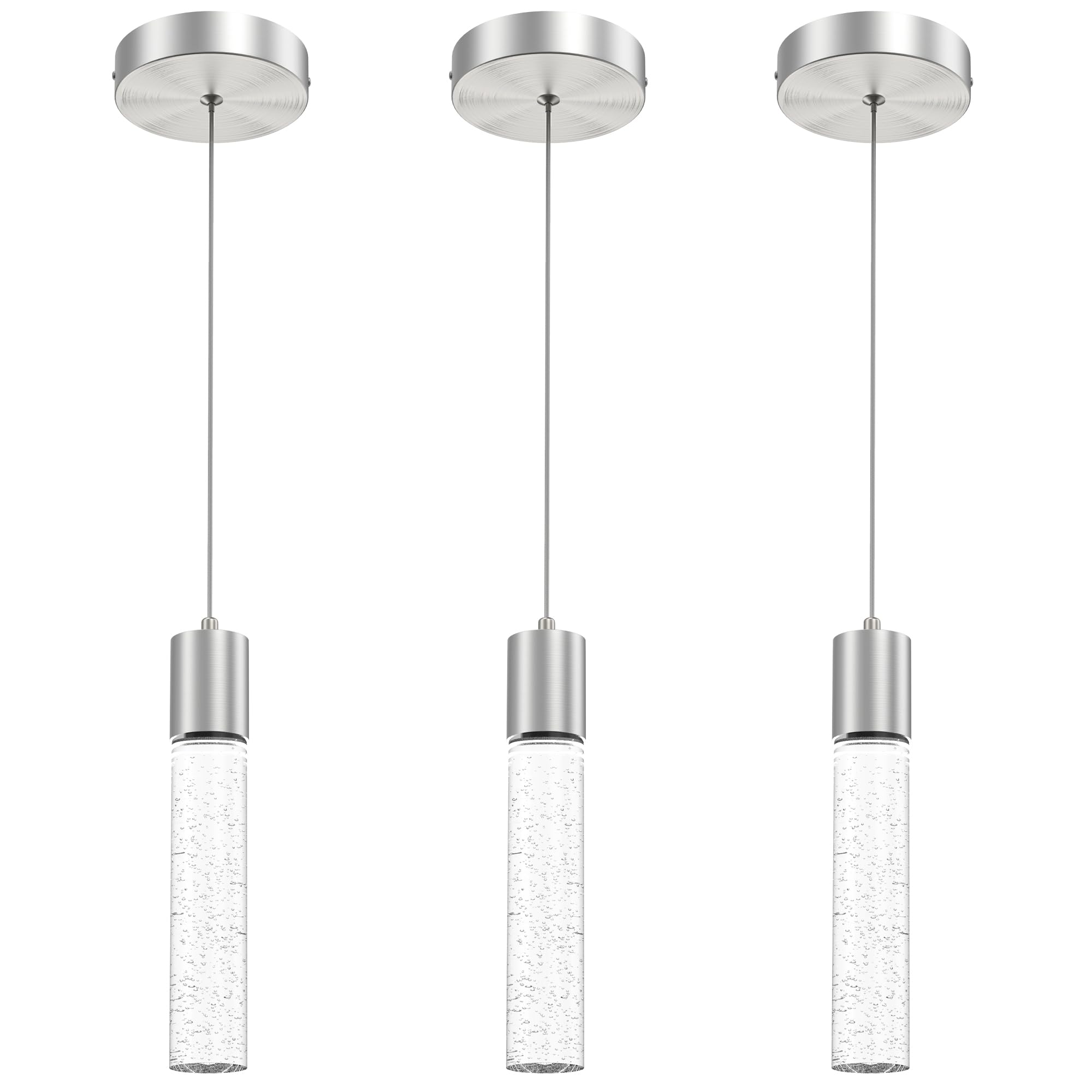 Pendant Lights Kitchen Island 3 Pack, 6500K Modern Kitchen Island Lights Ceiling Lighting Fixtures with Crystal Bubble, Integrated LED Cold White Hanging Light Dining Room Light