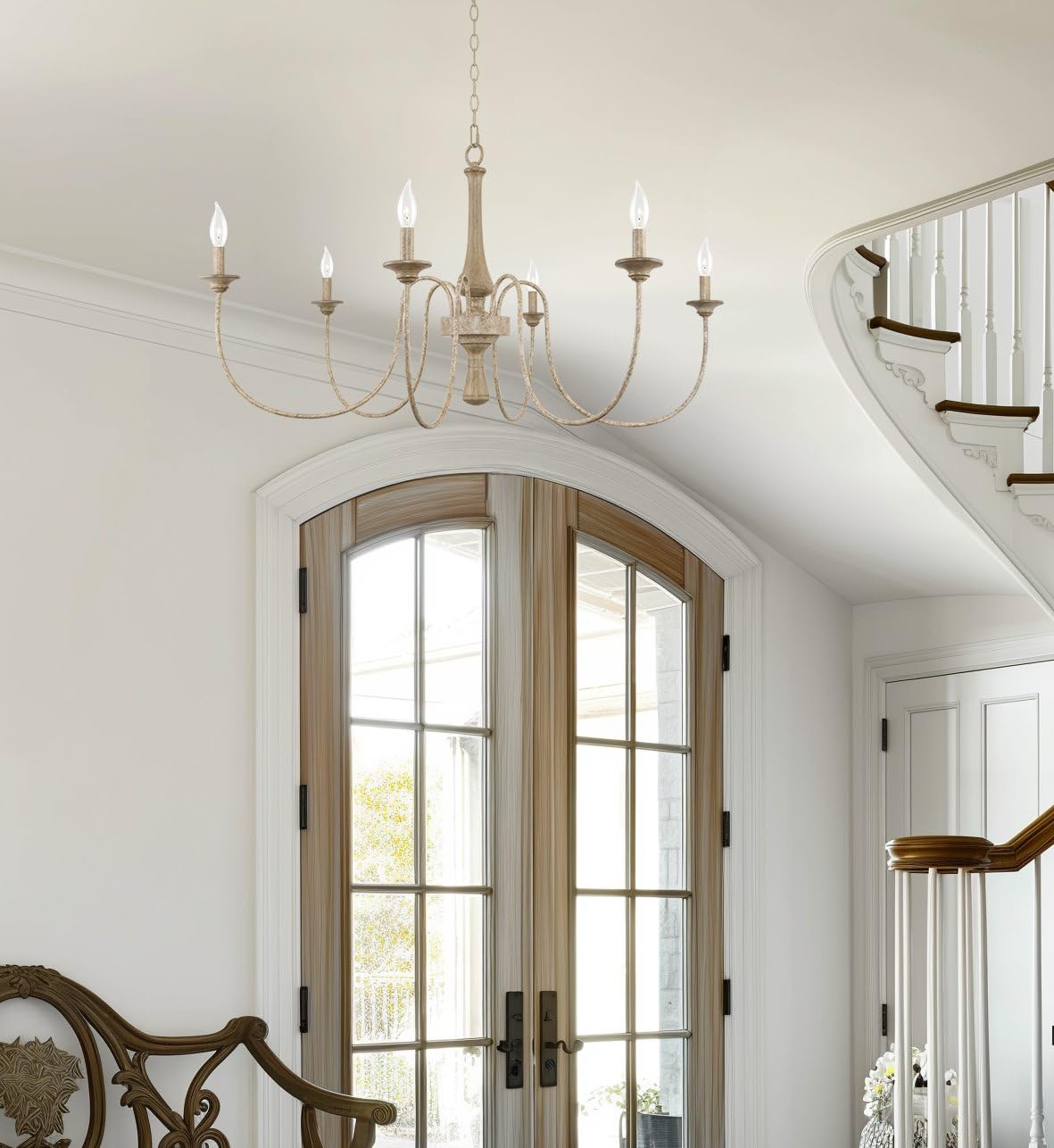 Sherbrooke 44" 6-Light French Country Chandelier, Adjustable Height, Smoked Cedar Style Wood + Rustic Metal Finish