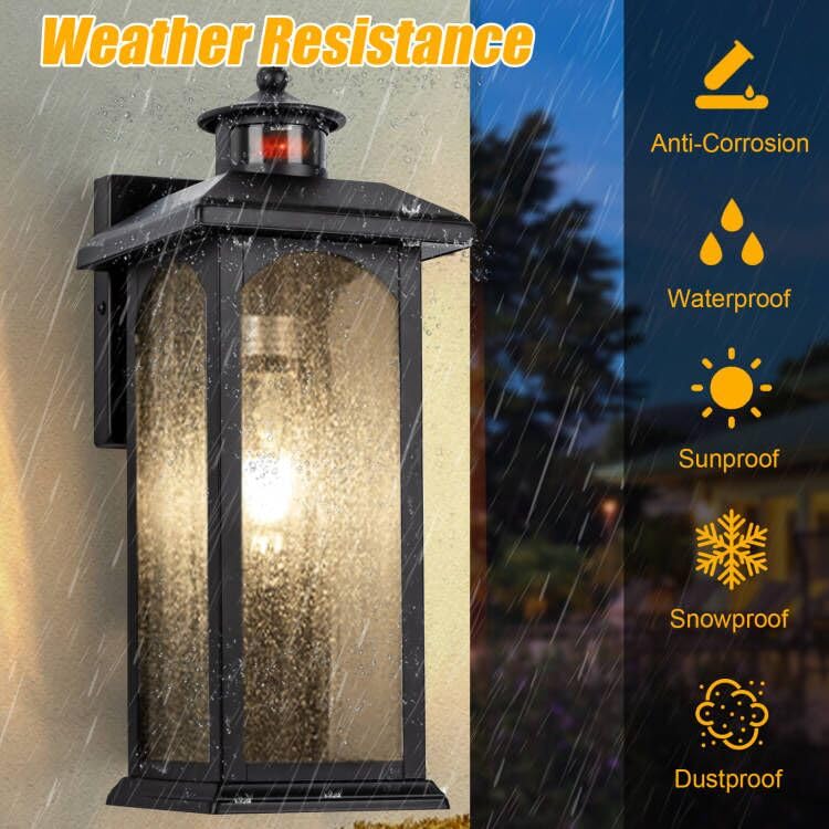 Motion Sensor Outdoor Wall Lights 2 Packs- Updated Dusk to Dawn Outdoor Lighting, Exterior Light Fixtures with E26 Sockets & Tempered Glass, Wall Mounted Black Waterproof Outdoor Lights for House