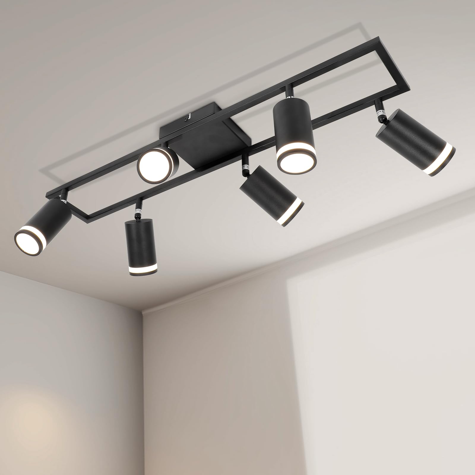 4-Light Track Lighting - Black 4 Way Ceiling Spot Lighting with Rotatable & Detachable GU10 Light Head - Flush Mount Modern LED Track Light Kit for Kitchen Cabinet Gallery Bar Office