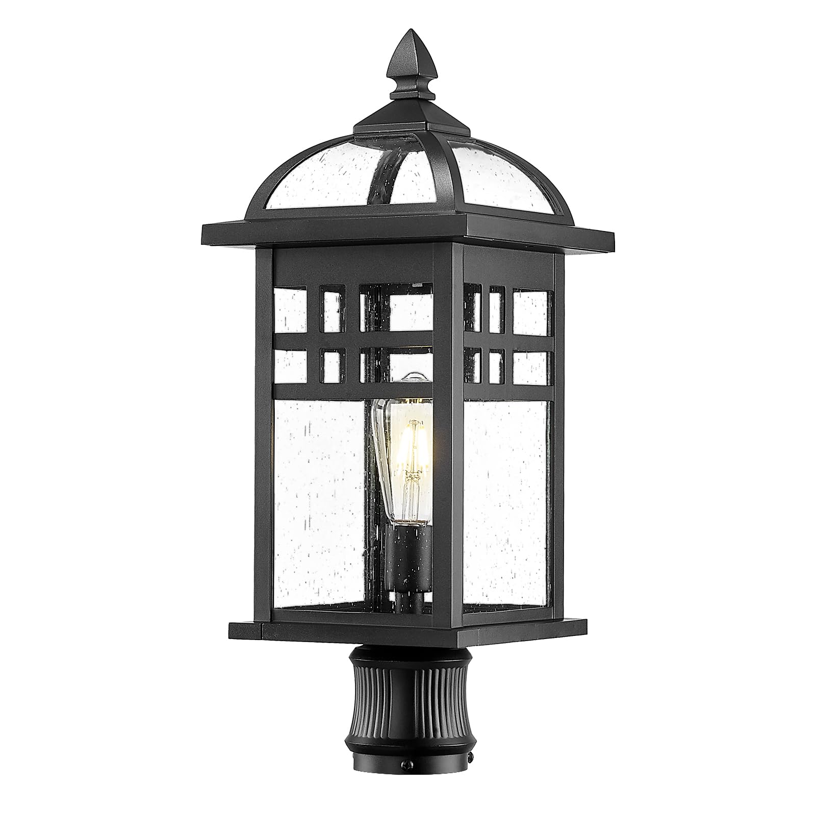 20 Inch Outdoor Pendant Light for Porch, Outdoor Chandelier for Porch, Die-Cast Aluminum with Seeded Glass, Black Finish, DE281H-M BK