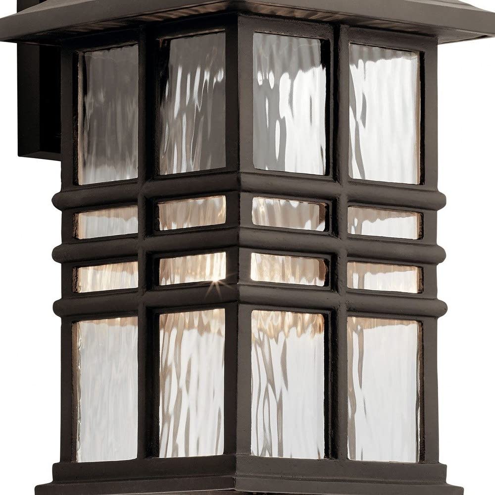 Square 12" Outdoor Wall Light in White, 1-Light Exterior Wall Sconce with Clear Hammered Glass, (12" H x 6.5" W), 49829WH