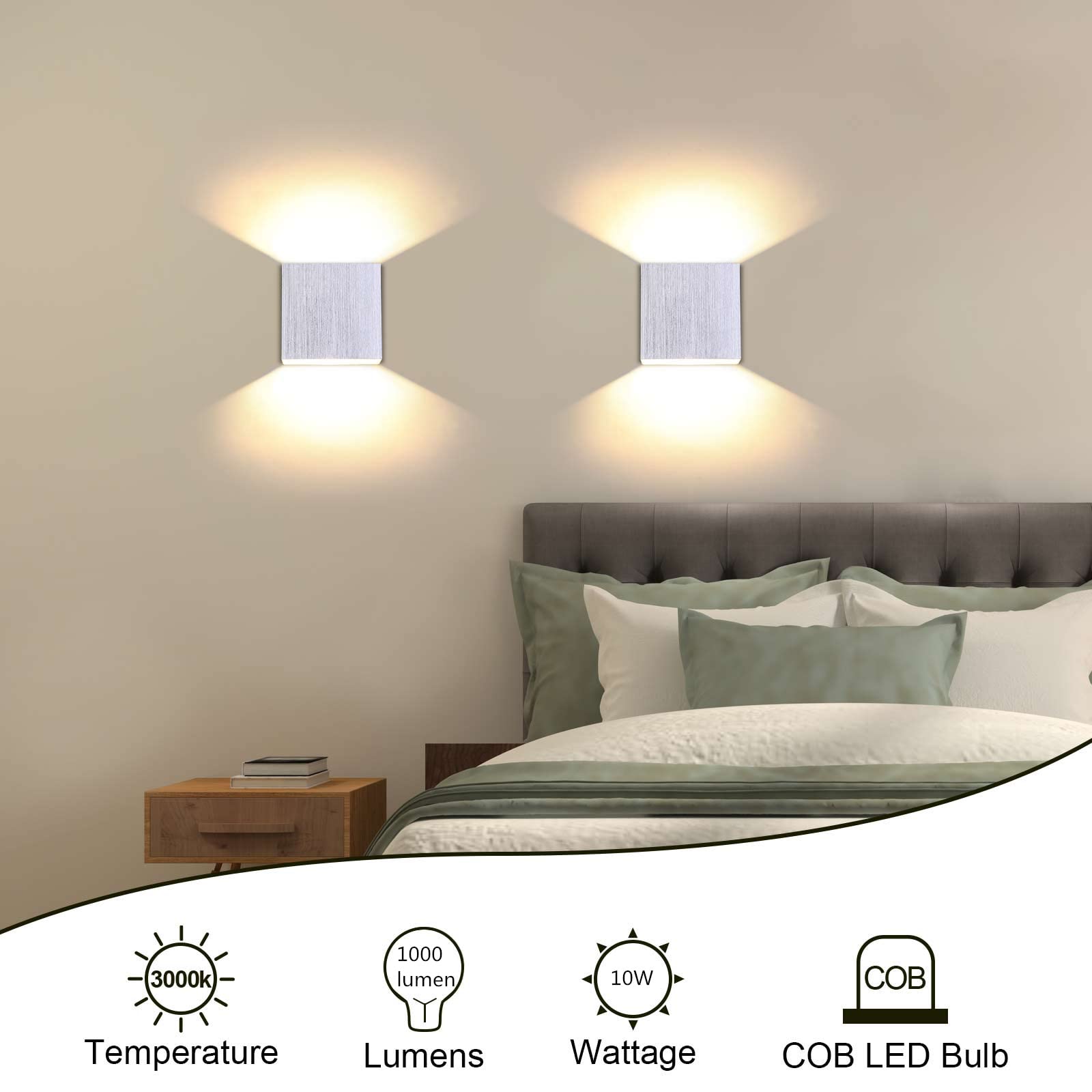 Modern Wall Sconce Dimmable 10W Hardwired, Up Down Wall Mount Lights Indoor Mini Metal LED Wall Lamp for Living Room Bedroom Hallway Decor, Warm White, O1181TP