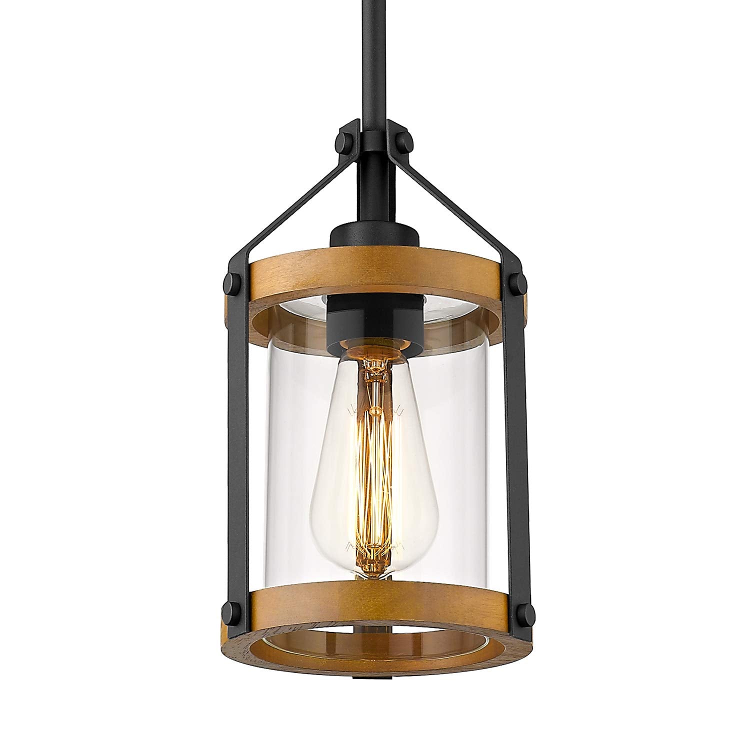 Pendant Light Fixtures, Farmhouse Wood and Glass Pendant Lighting for Kitchen Island, Rustic Length Adjustable MD89437