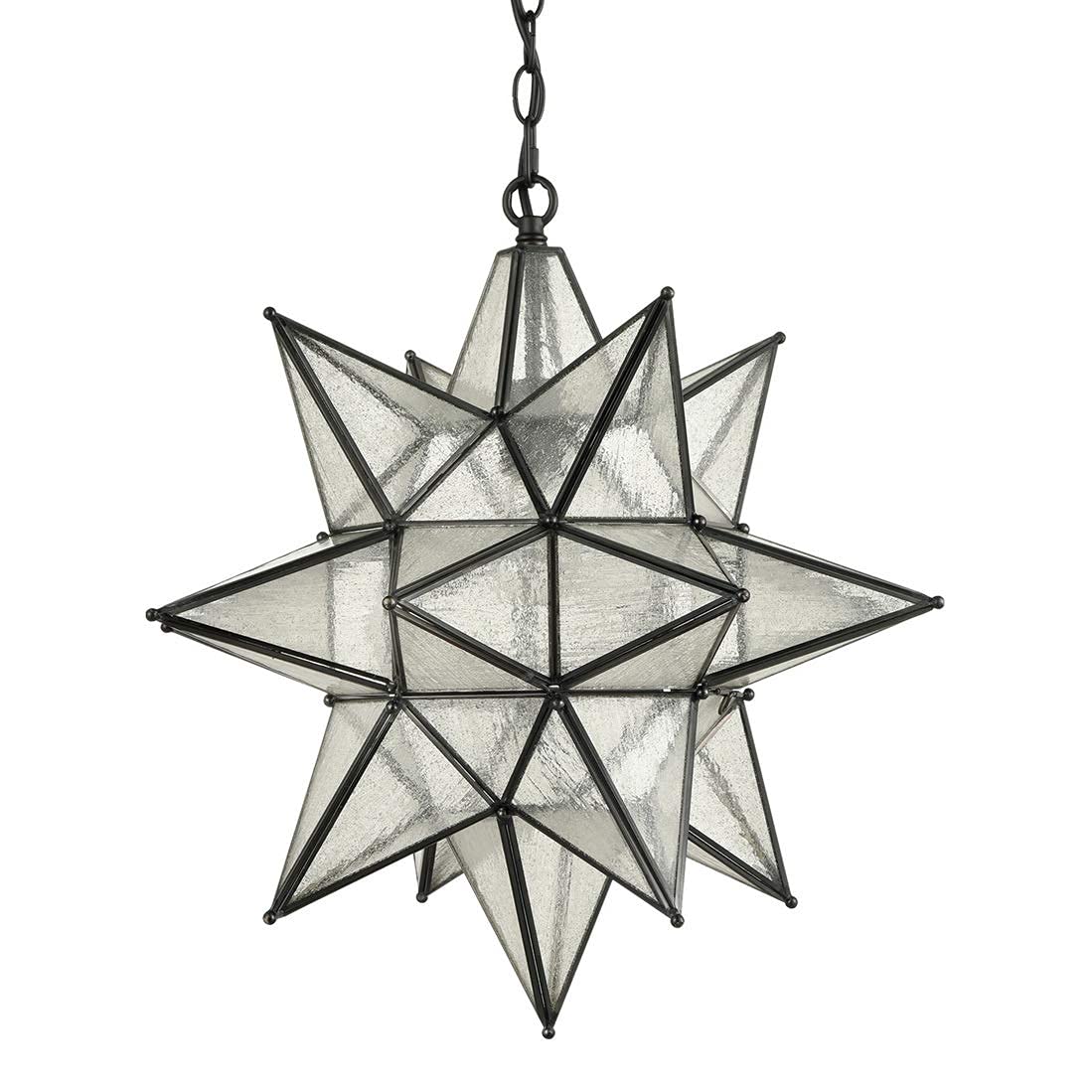 Moravian Star Pendant Light 20-Inch Large Hanging Ceiling Light Modern Gold Finish with Seeded Glass Adjustable Chain