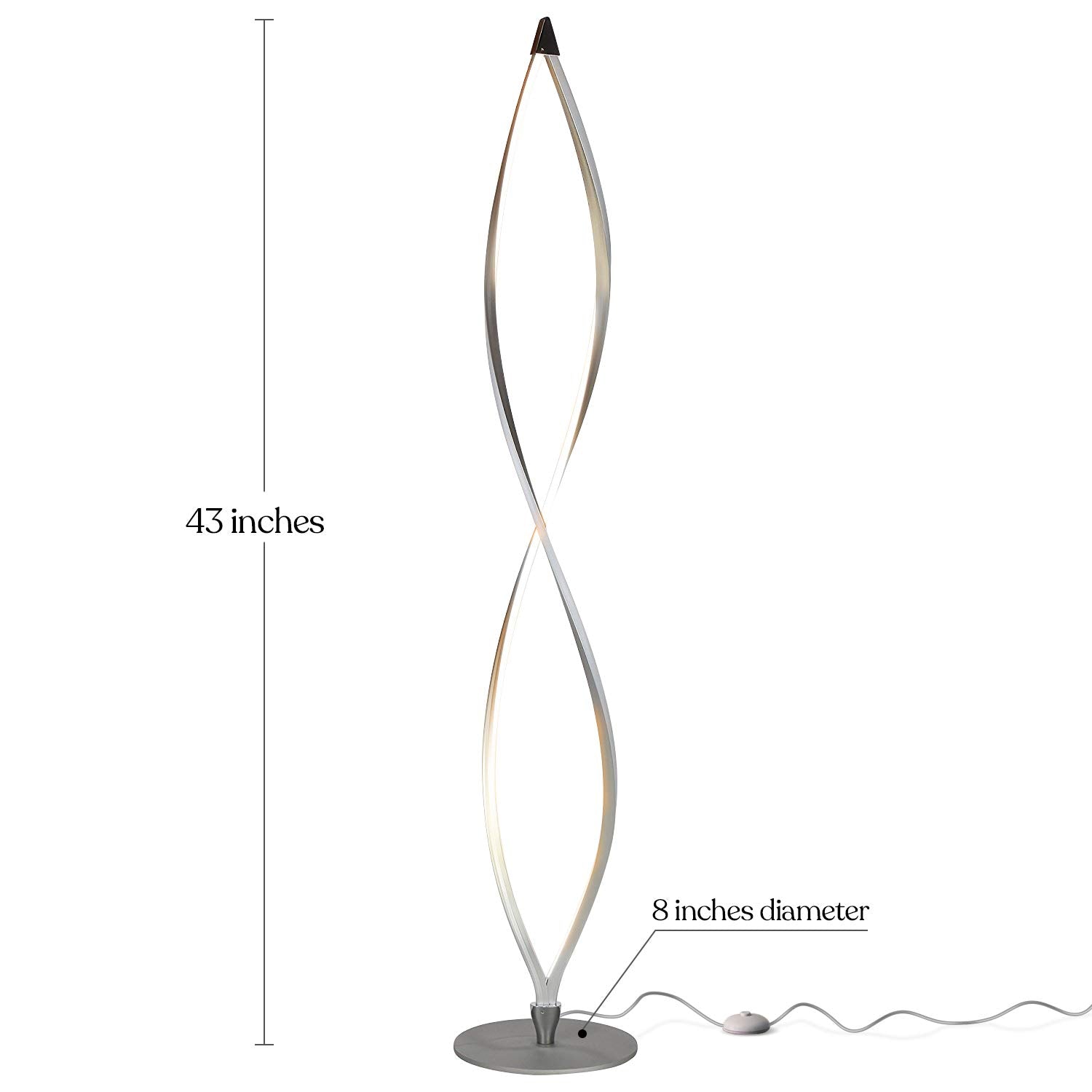 Twist Floor Lamp, Bright Tall Lamp for Offices, Modern LED Spiral Lamp for Living Rooms, Dimmable Standing Lamp with Sturdy Base for Bedroom Reading, Great Living Room Decor - Silver