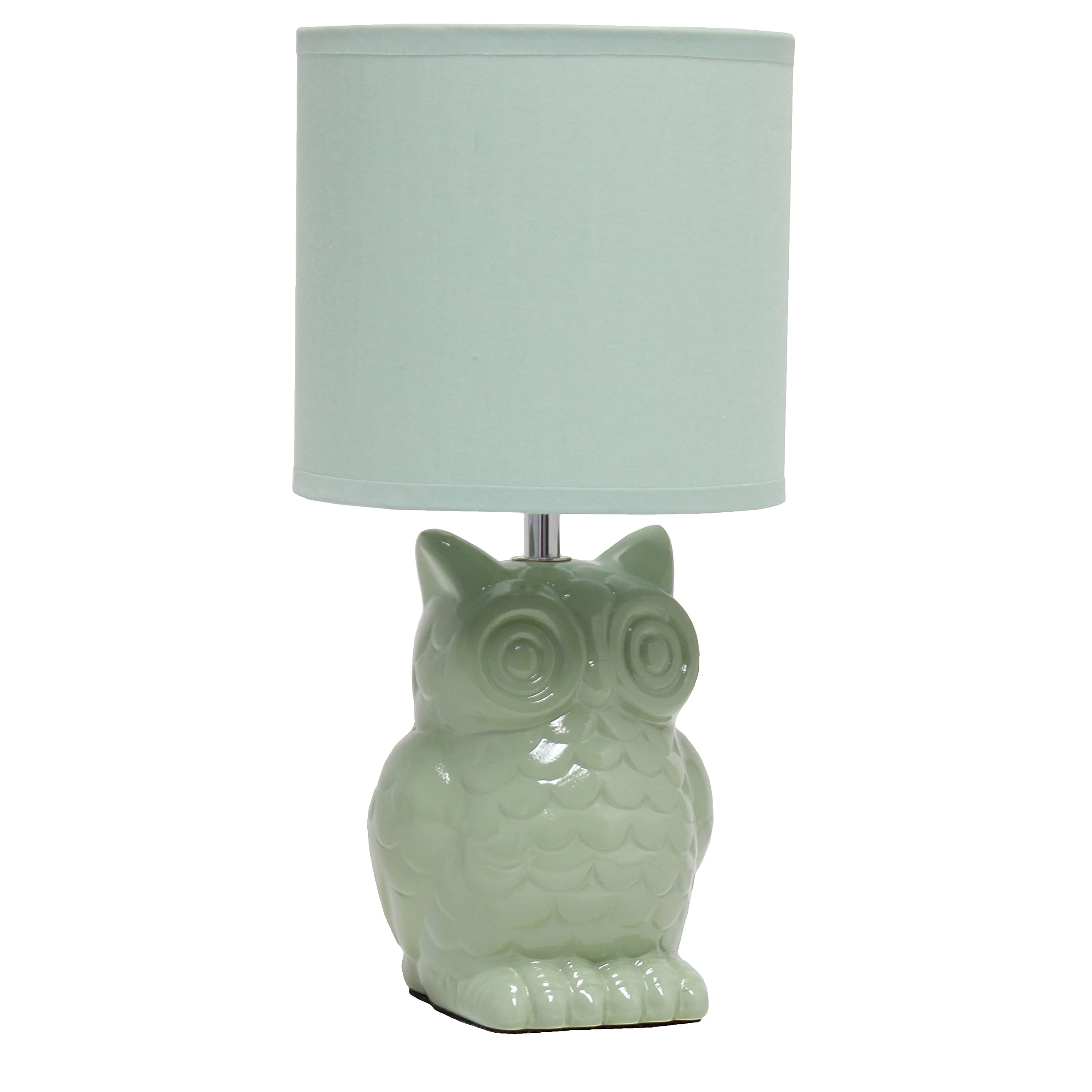 12.8" Tall Contemporary Ceramic Owl Bedside Table Desk Lamp w Matching Fabric Shade for Decor, Bedroom, Nightstand, Living Room, Entryway, Kids' Room, Nursery, Sage Green