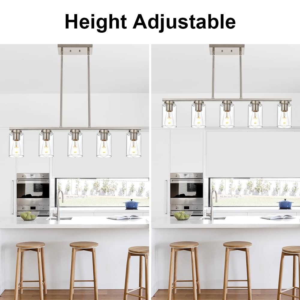 3 Light Linear Pendant Light Fixture with Clear Glass Shade Industrial Kitchen Island Lighting in Brushed Nickel Finish Farmhouse Chandelier for Dining Room Pool Table