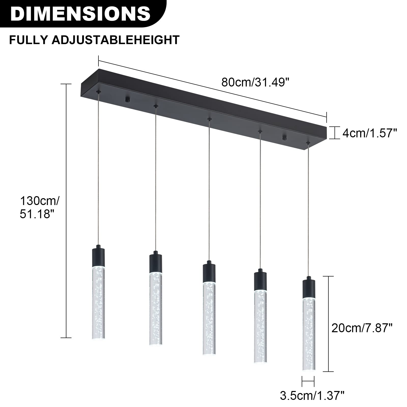 Modern Pendant Lighting 5-Light Linear Chandeliers Dimmable LED Pendant Lights Kitchen Island Lighting with Matte Black Finish and Acrylic Shades for Kitchen Island and Dining Room…