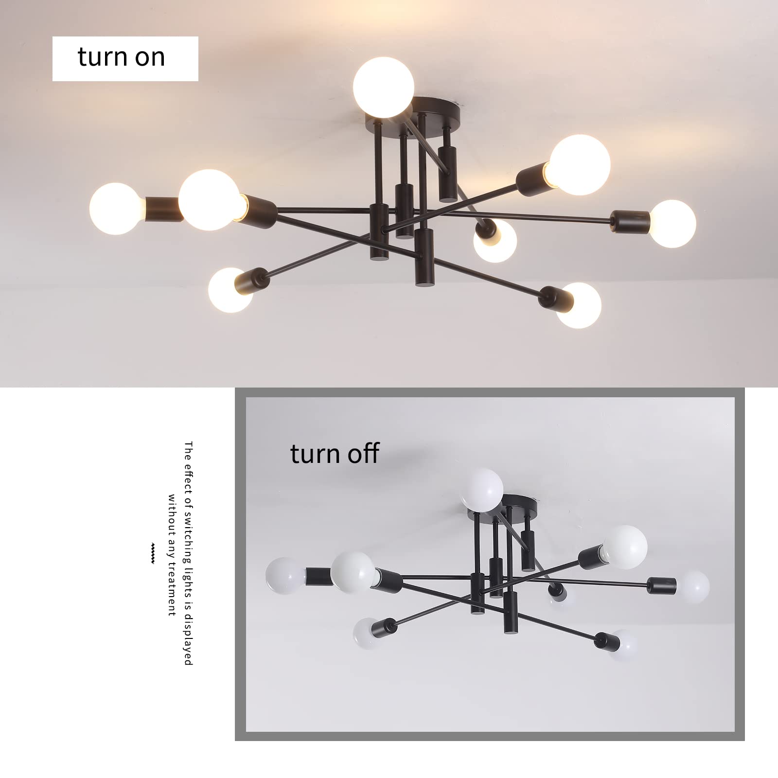 10 Lights Modern Sputnik Ceiling Chandelier Gold Industrial Ceiling Lamp Mid Century Semi Flush Mount Ceiling Light Fixture for Kitchen Dining Room Living Room Bedroom Foyer Lighting