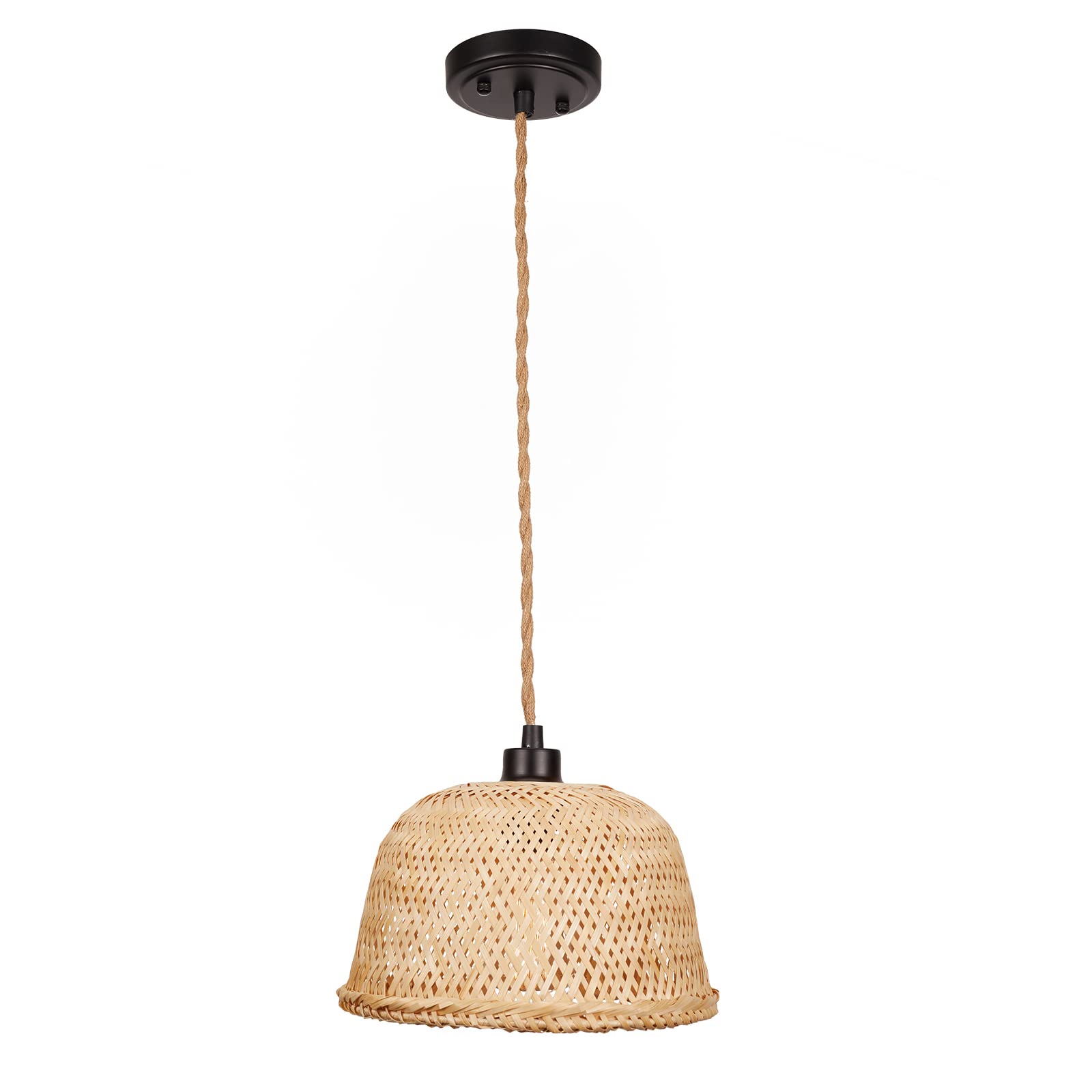 Rustic Farmhouse Bamboo Pendant Light - 18 Inch Large Dome Handwoven Ceiling Mounted Bamboo Chandelier Shades, Coastal Beach Hanging Rattan Light Fixture for Kitchen, Dining, Living Room