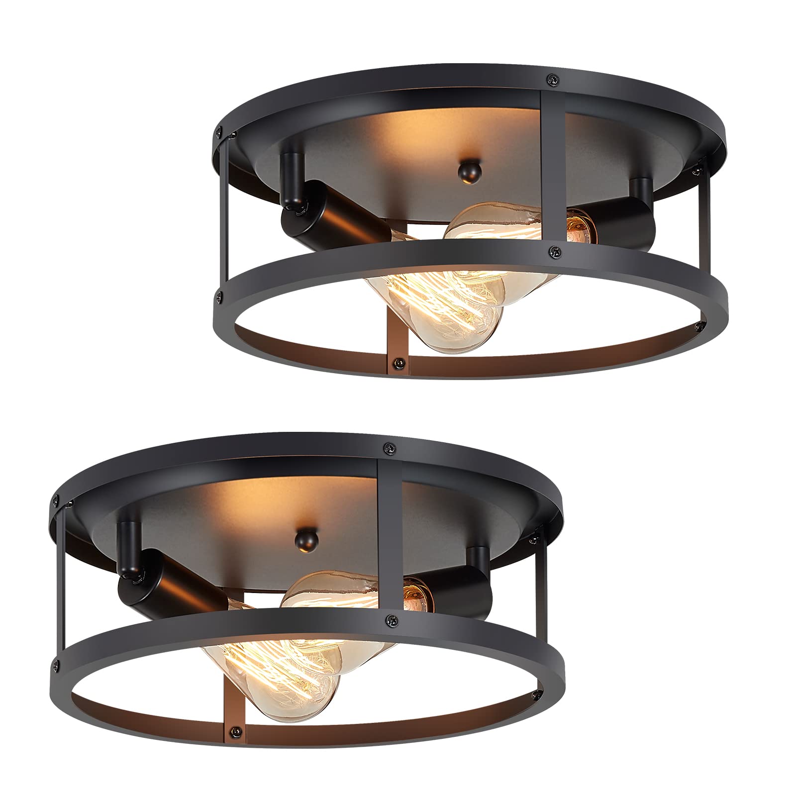 Black Semi Flush Mount Ceiling 3-Light Hallway Light Fixtures Ceiling Mount for Farmhouse,Kitchen,Hall (2 Pack)