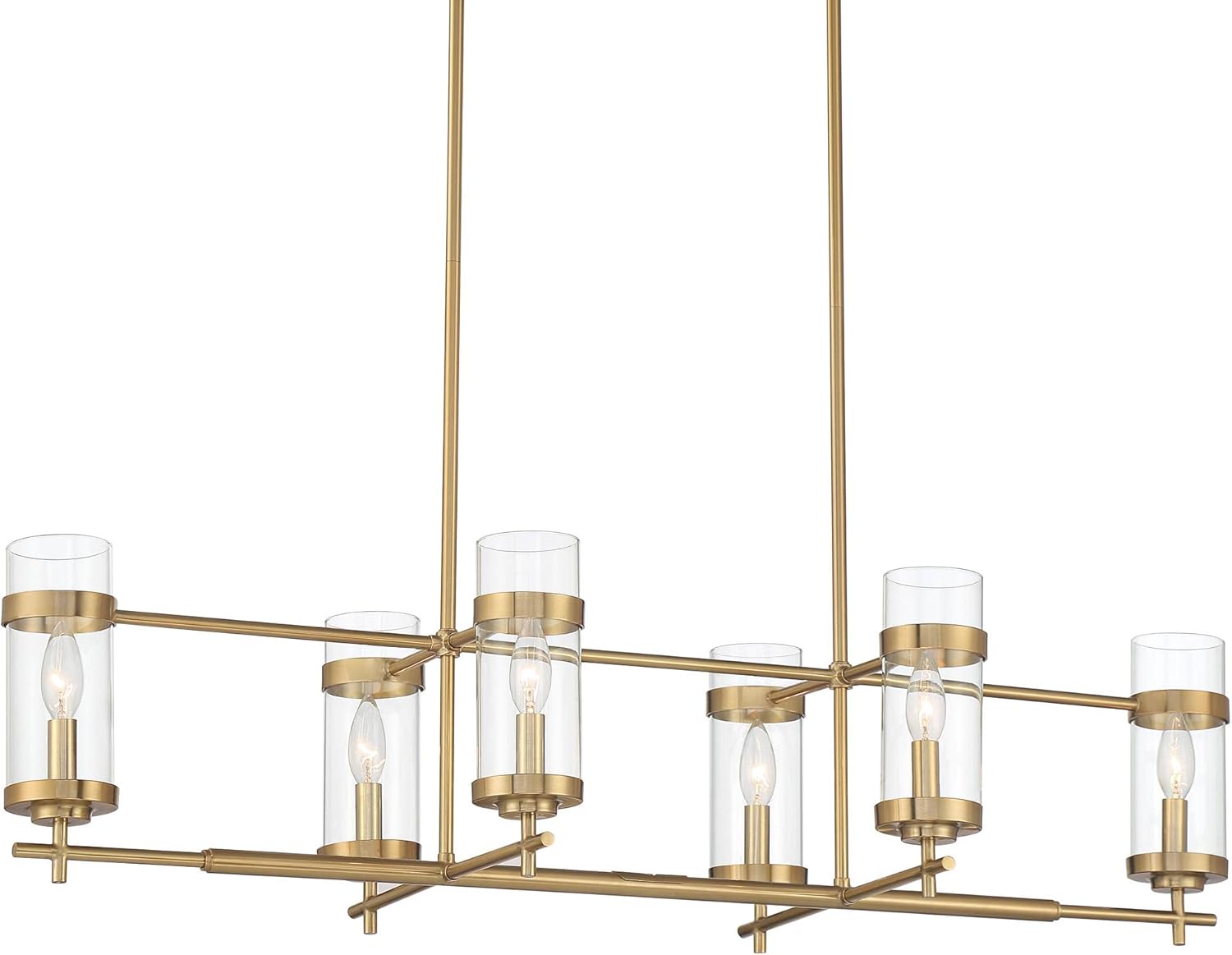 Euro Design Gold Linear Island Pendant Chandelier Lighting 42" Wide Modern Clear Glass Cylinder Shade 6-Light Fixture for Kitchen Dining Room Living House Home Foyer Entryway