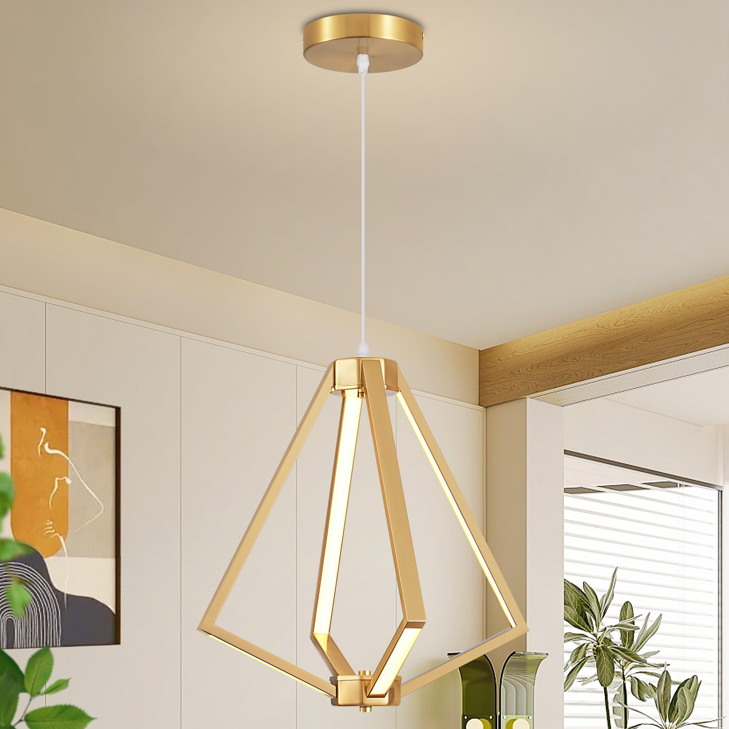 Modern LED Chandelier Dimmable 2 Ring Gold Pendant Light Acrylic 34W 4000K Height-Adjustable Modern Chandelier for Dining Room Living Room Bedroom Kitchen Island Foyer Stairway