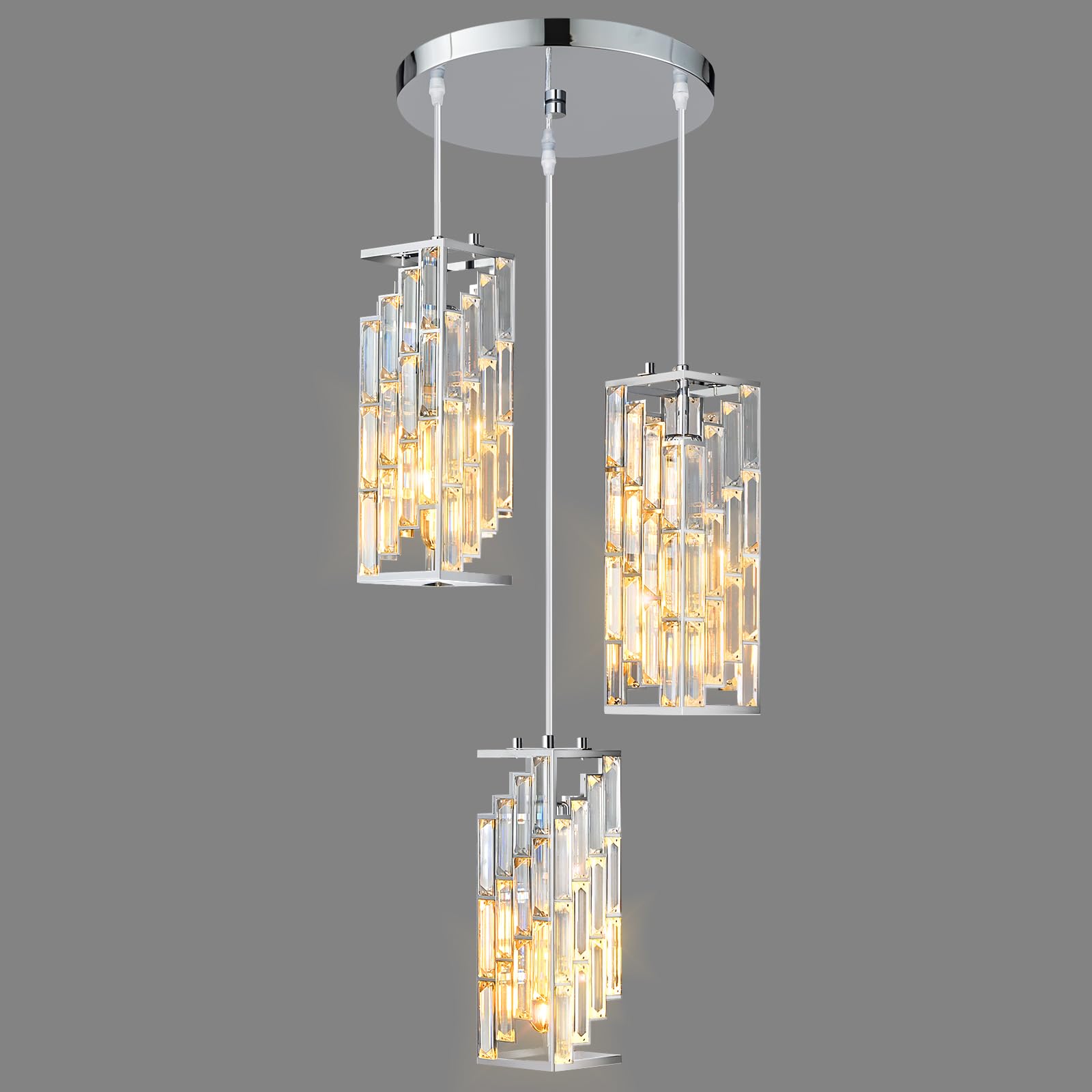 Gold Pendant Lighting Modern Pendant Light, Mini Crystal Chandeliers,Adjustable Pendant Light Fixture for Kitchen Island Dinning Room Bedroom (3 Pack)