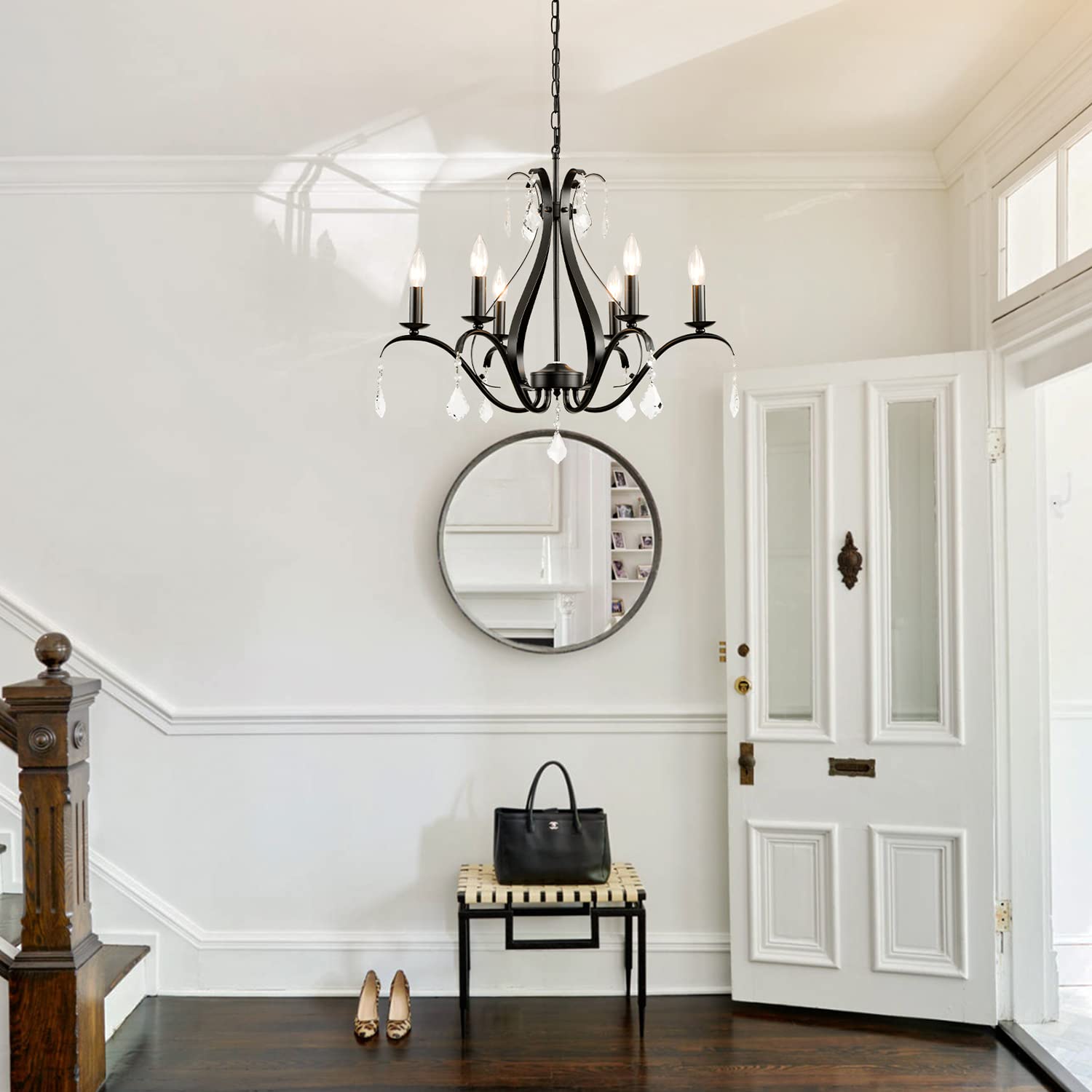 Gold Chandelier Light Fixtures Farmhouse: Modern Chandeliers for Dining Room, 8-Light Gold Crystal Chandelier, Foyer Chandeliers for High Ceilings, for Entryway,kitchen,Bedroom,Living Room,Staircase