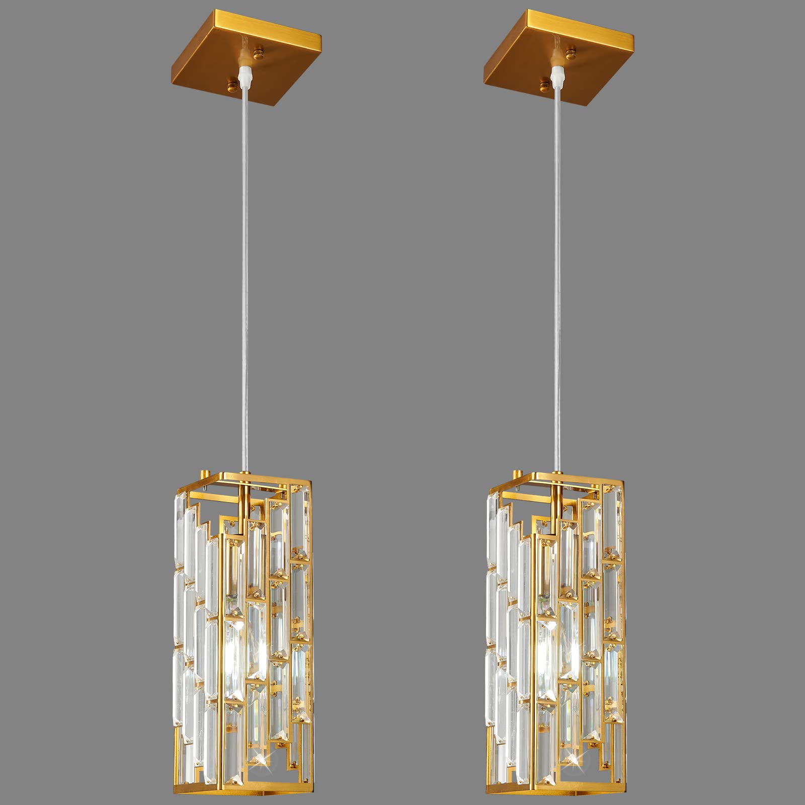 Gold Pendant Lighting Modern Pendant Light, Mini Crystal Chandeliers,Adjustable Pendant Light Fixture for Kitchen Island Dinning Room Bedroom (3 Pack)