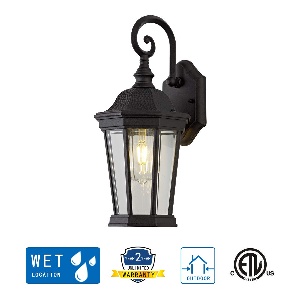 Large Outdoor Pendant Porch Light, 17.5''H Outdoor Hanging Lights, Waterproof Outside Chandelier Light, Black Exterior Hanging Front Lights with Clear Glass for Porch, Patio, Entryway