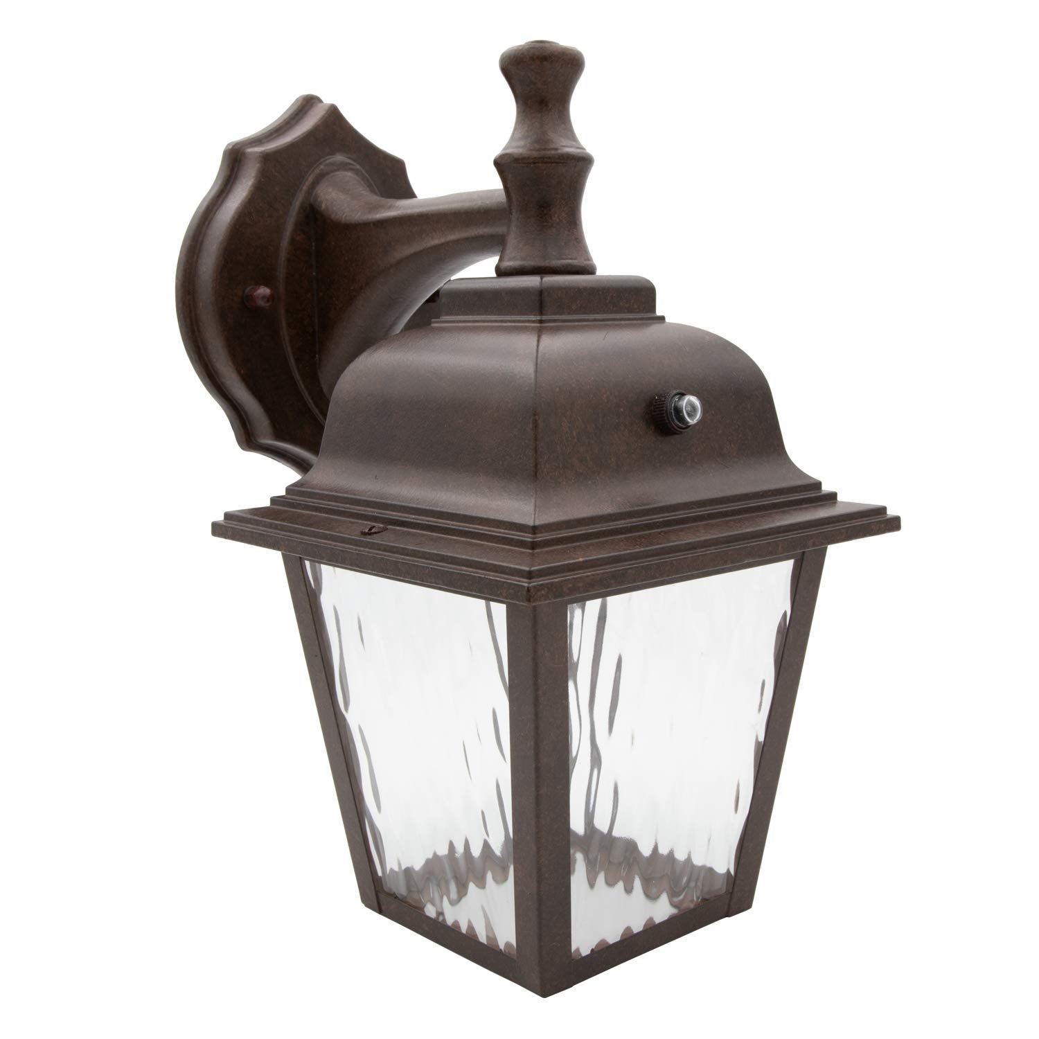 LED Porch Lantern Outdoor Wall Light Fixture - Aged Bronze, Clear Water Glass, Photocell Sensor, 875 Lumens, 3000K Warm White, Dusk to Dawn Light Sensor, Exterior Decorative Light