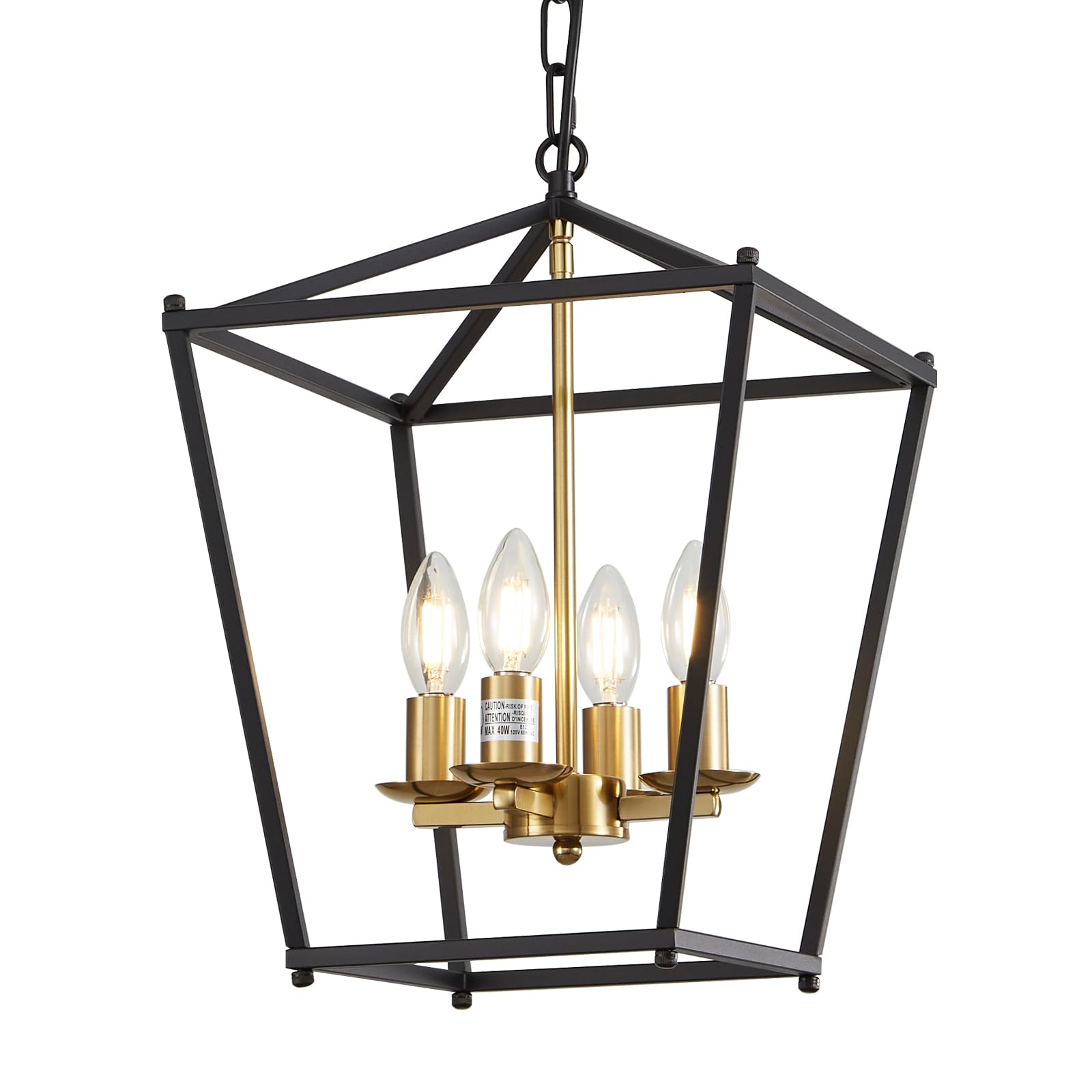 Gold Pendant Light for Dining Room, Lantern Chandelier Light Fixture 4 Lights for Kitchen Island Adjustable Brass Geometric Hanging Light for Foyer Entryway