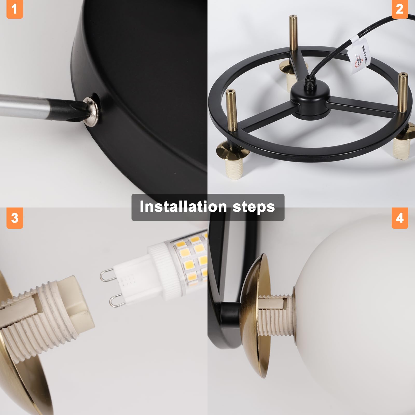 Modern Semi Flush Mount Ceiling Light - Easric Gold Ceiling Light Fixture Mid Century Light Fixtures Ceiling Mount with 3 Frosted Glass Lampshade Globe Ceiling Lamp for Hallway Kitchen Bedroom