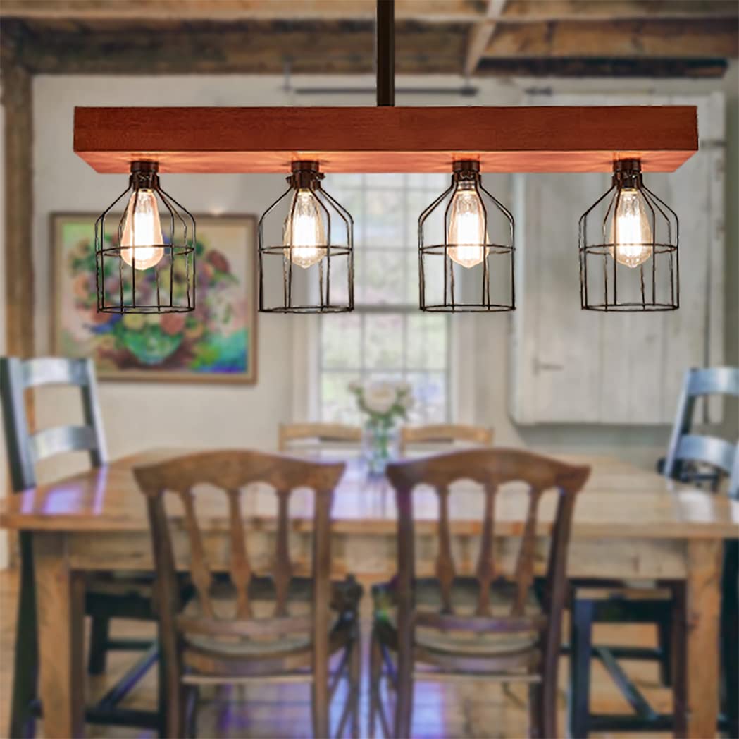 Rustic Chandelier Farmhouse Rustic Light Fixtures for Dining Room Kitchen Island, Industrial Wooden Hanging Lights Ceiling Light Fixture for Game Room Bar Coffee Pool Table (8-Light)