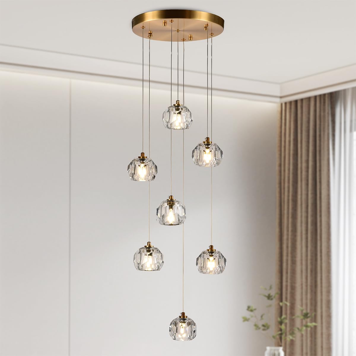 3-Light Cut Pendant Light Fixtures, 9W Brass Ceiling Pendant Lighting, Clear Prism Crystal Hanging Lamps LED Lights for Kitchen Island Dining Room