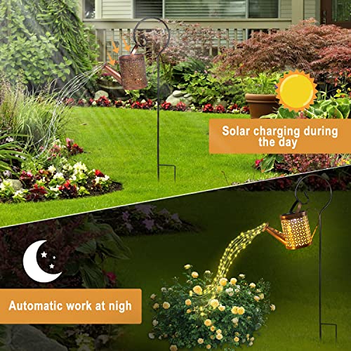 Solar Watering Can with Lights, Outdoor Solar Garden Lights,Garden Decor, Hanging Lantern Waterproof,Metal Solar Waterfall Lights for Yard Patio