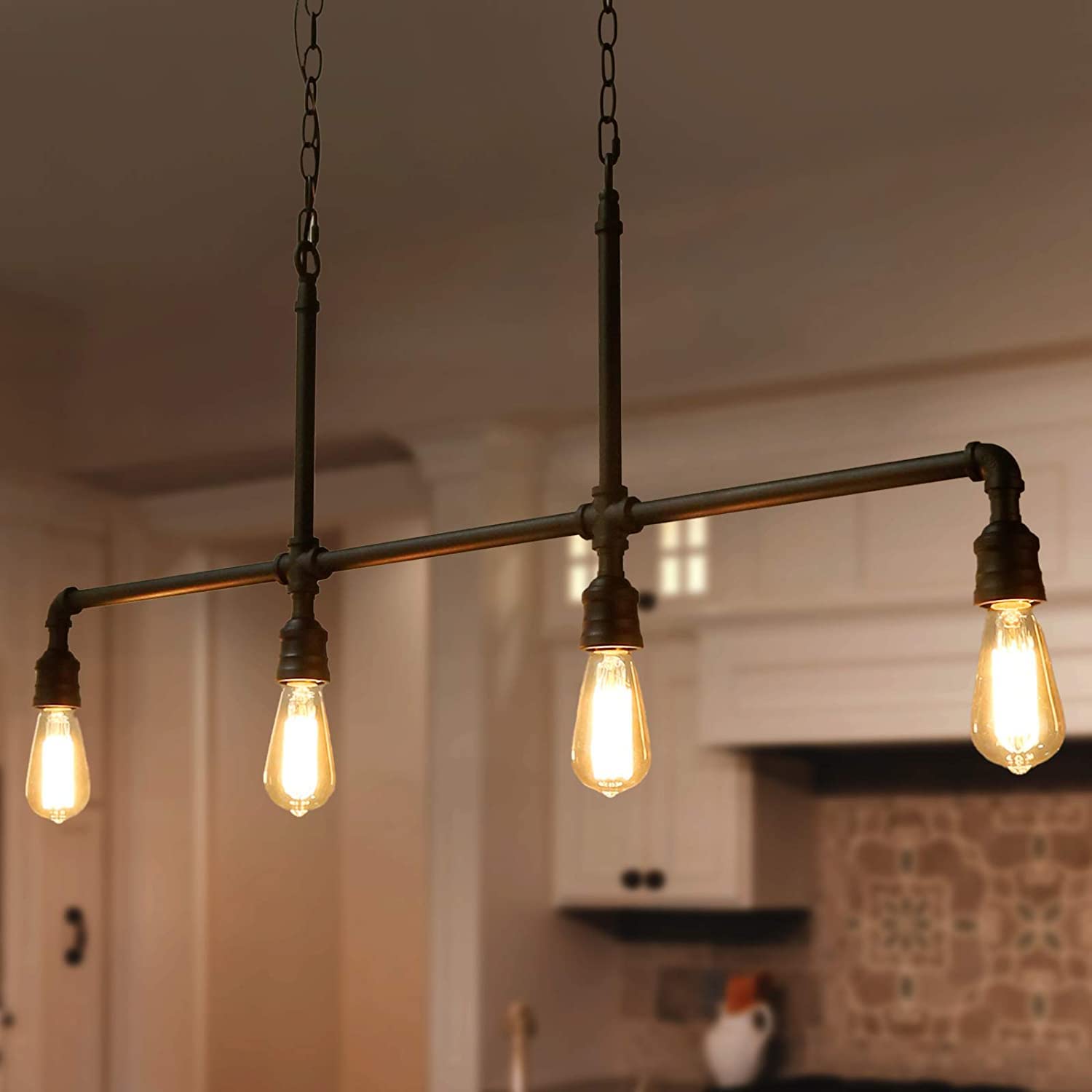 Pendant Lighting for Kitchen Island, 4-Light Farmhouse Industrial Lighting in Black Metal, 44" Linear Dining Room Lighting Fixtures Hanging