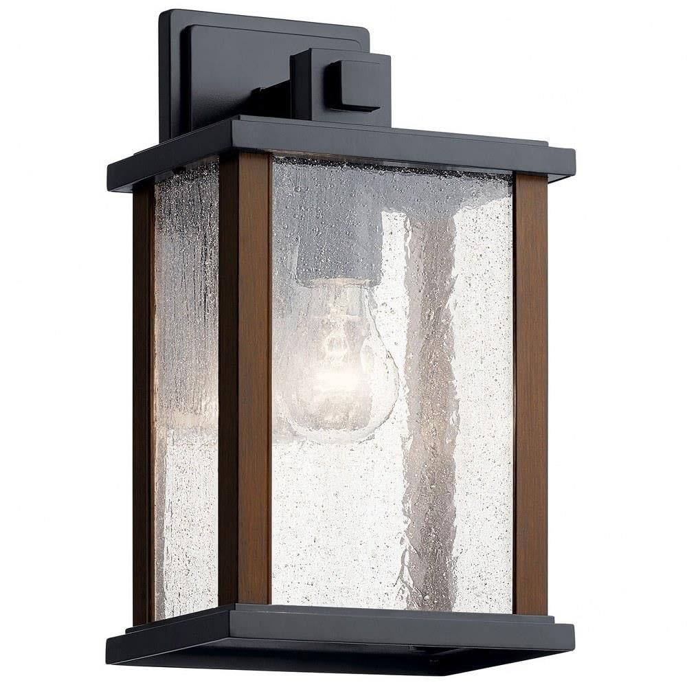 12.75" Outdoor Wall Light in Black, 1-Light Exterior Wall Sconce with Clear Ribbed Glass, (12.75" H x 7.5" W), 59017BK