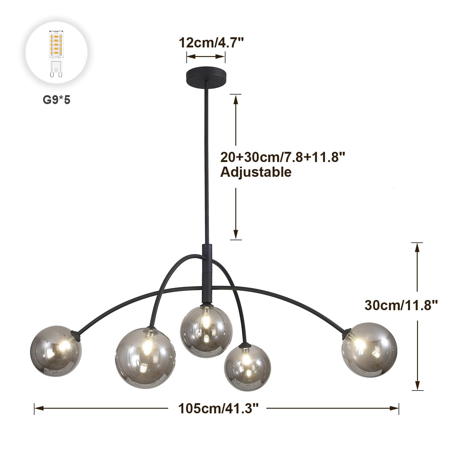 5 Light Modern Brass Chandelier Fixture White Clear Globe Glass Shade Pendant Light Gold Kitchen Ceiling Large Chandelier for Dining Room Kitchen Bedroom