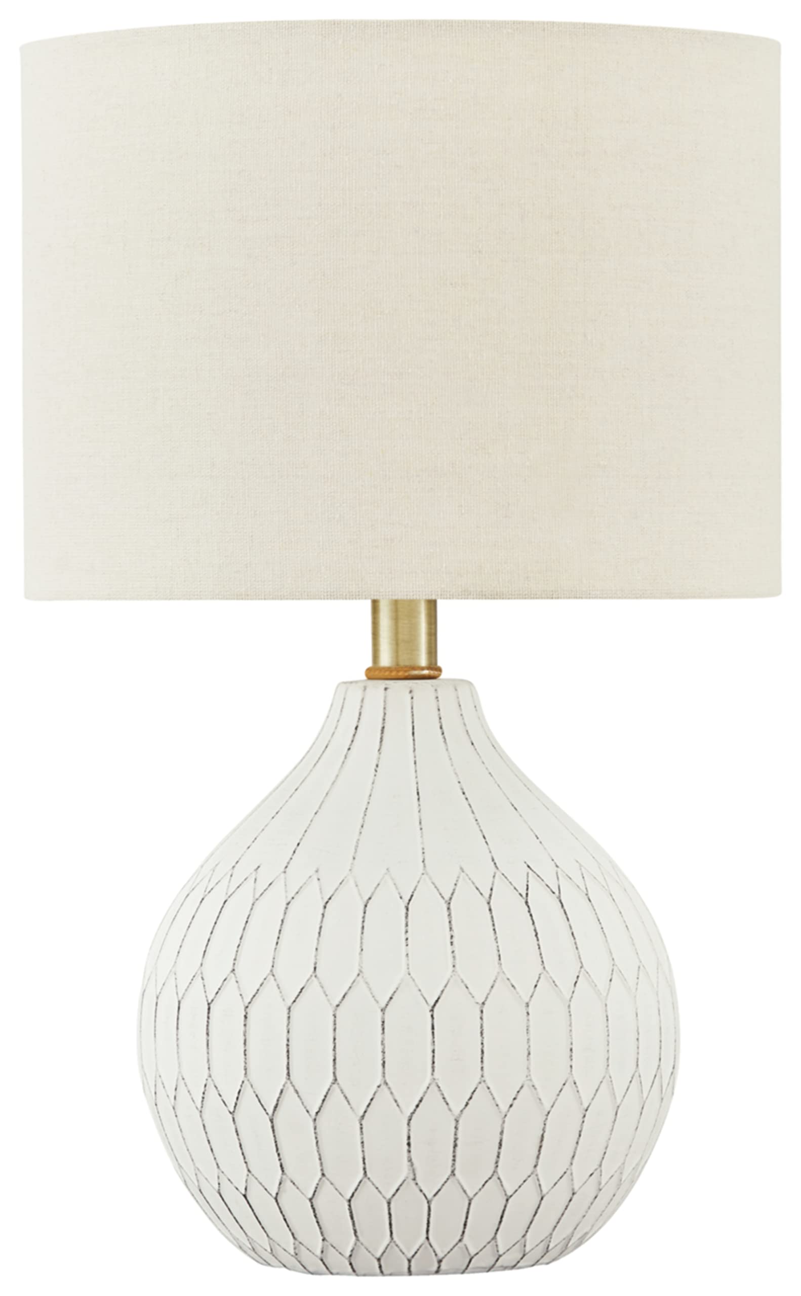 20" Modern Herringbone Ceramic Table Lamp, Off White