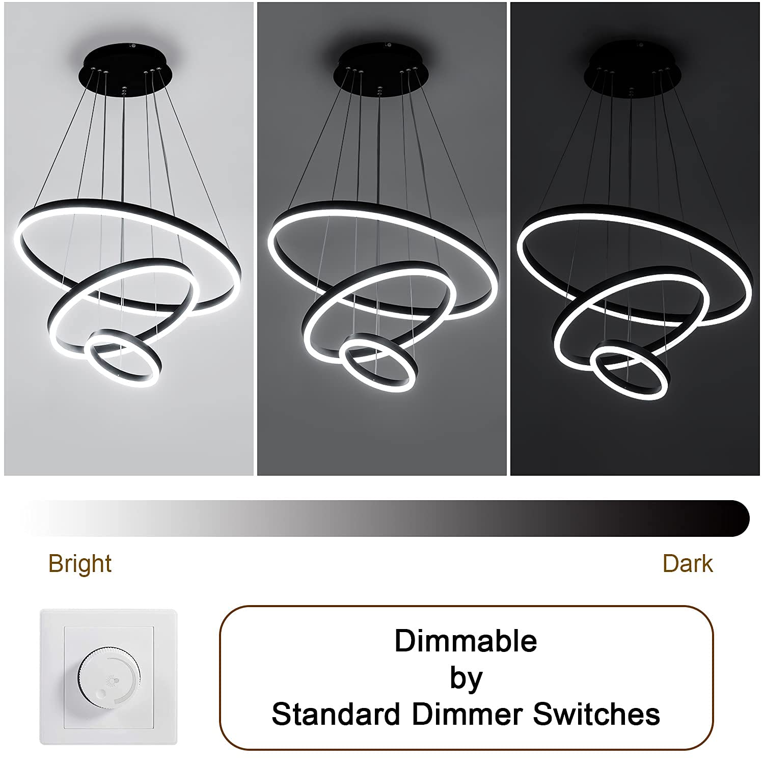 Dimmable Modern LED Chandelier for Kitchen Island Round Pendant Light, Flush Mount Modern Simple Irregular Ring Pendant Light Fixture for Bedroom, Living Room, Dining Room, 4000K(15W)…