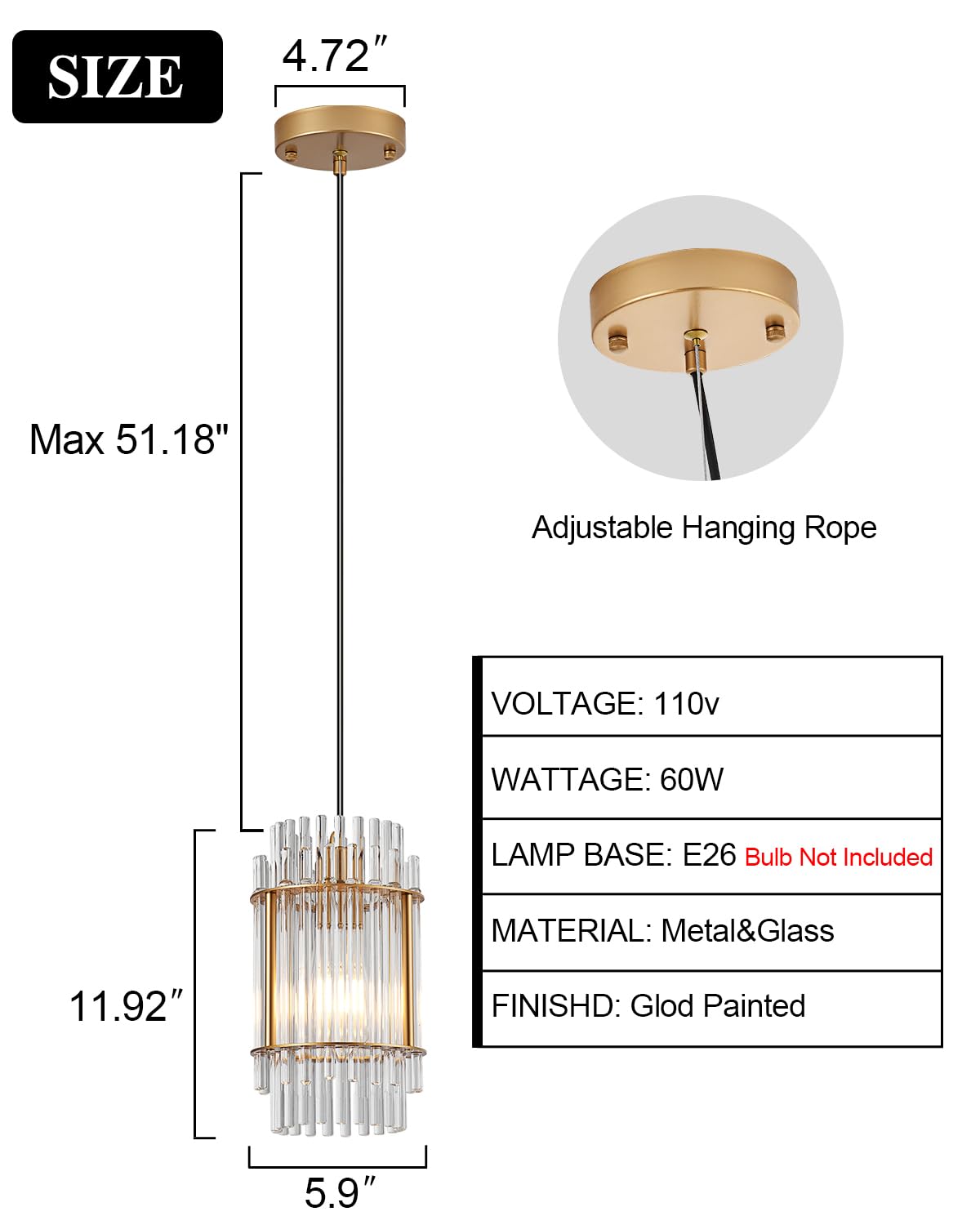 20.47" Round Glass Chandeliers Dining Room Gold Modern Glass Chandelier 8-Lights for Living Room Kitchen Island Entryway Foyer Stairway UL Listed Drum Light Fixture with Crystals