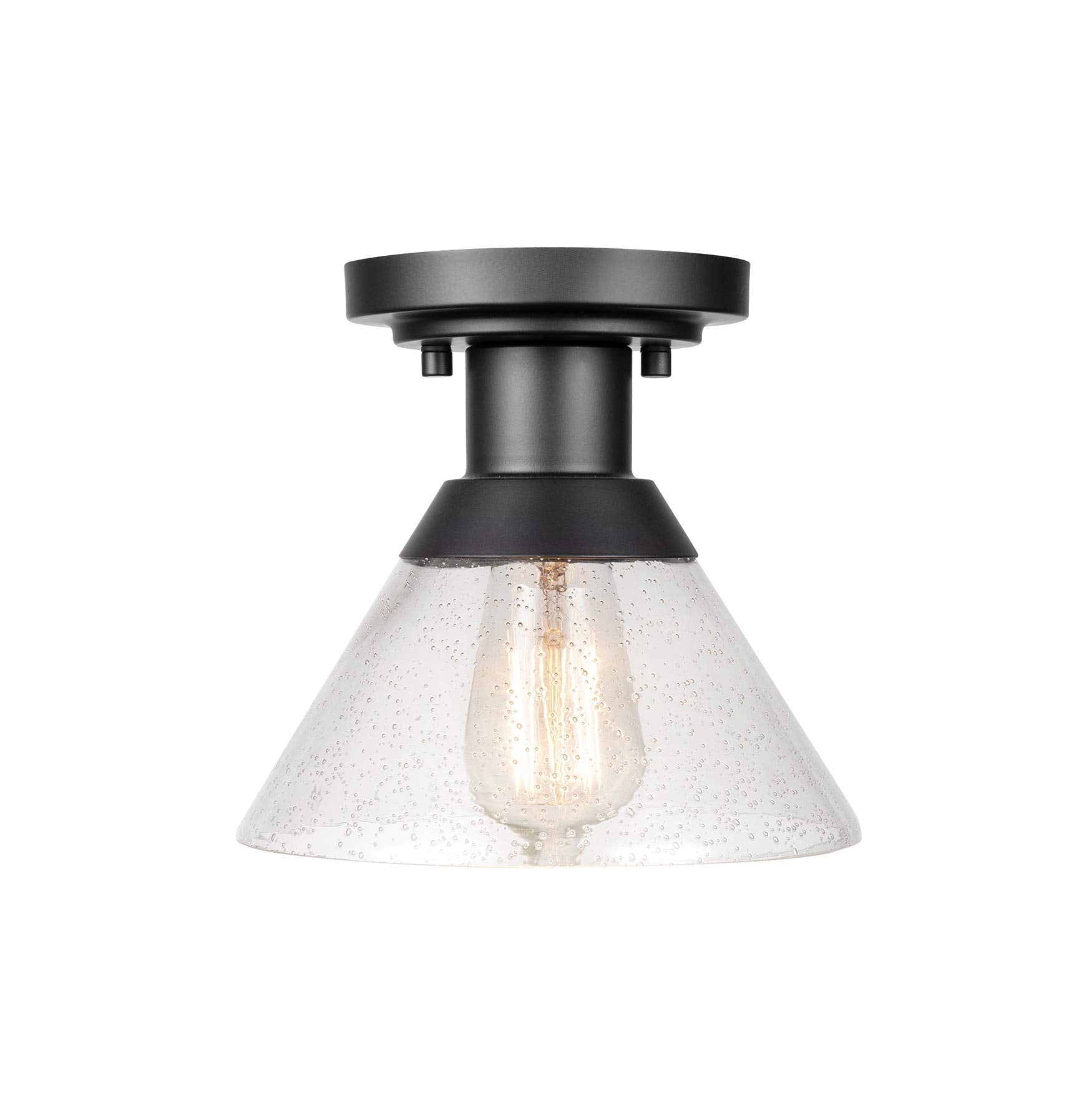 1-Light Outdoor/Indoor Semi-Flush Mount Ceiling Light, Oil Rubbed Bronze, Clear Seeded Glass Shade, Bulb Not Included