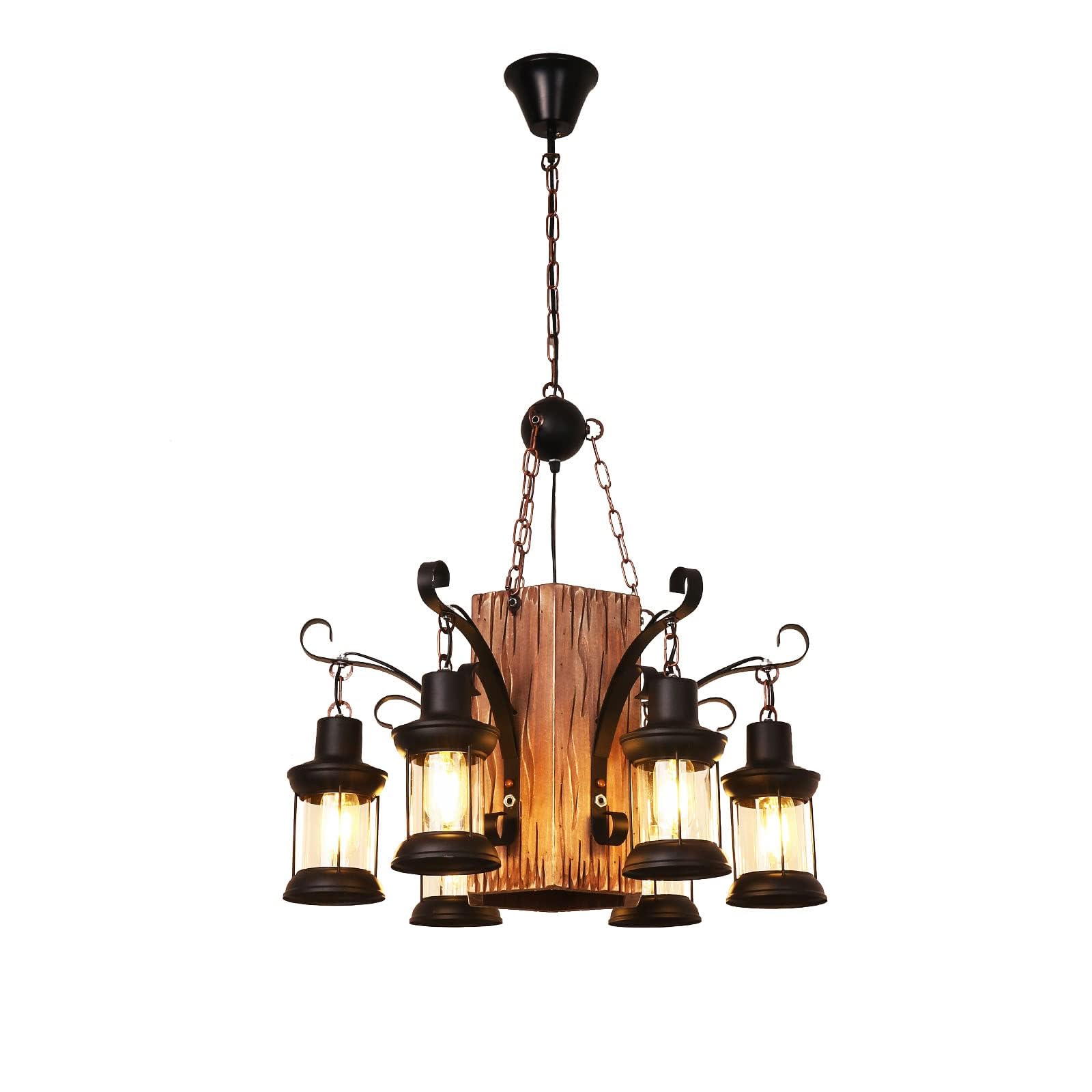 Distressed Wooden Chandelier Retro Rustic Pendant Light - Industrial Suspension Ceiling Light line Can be Adjusted ly for Dining Table Vintage Kitchen, Bar, Island (6 lamp)