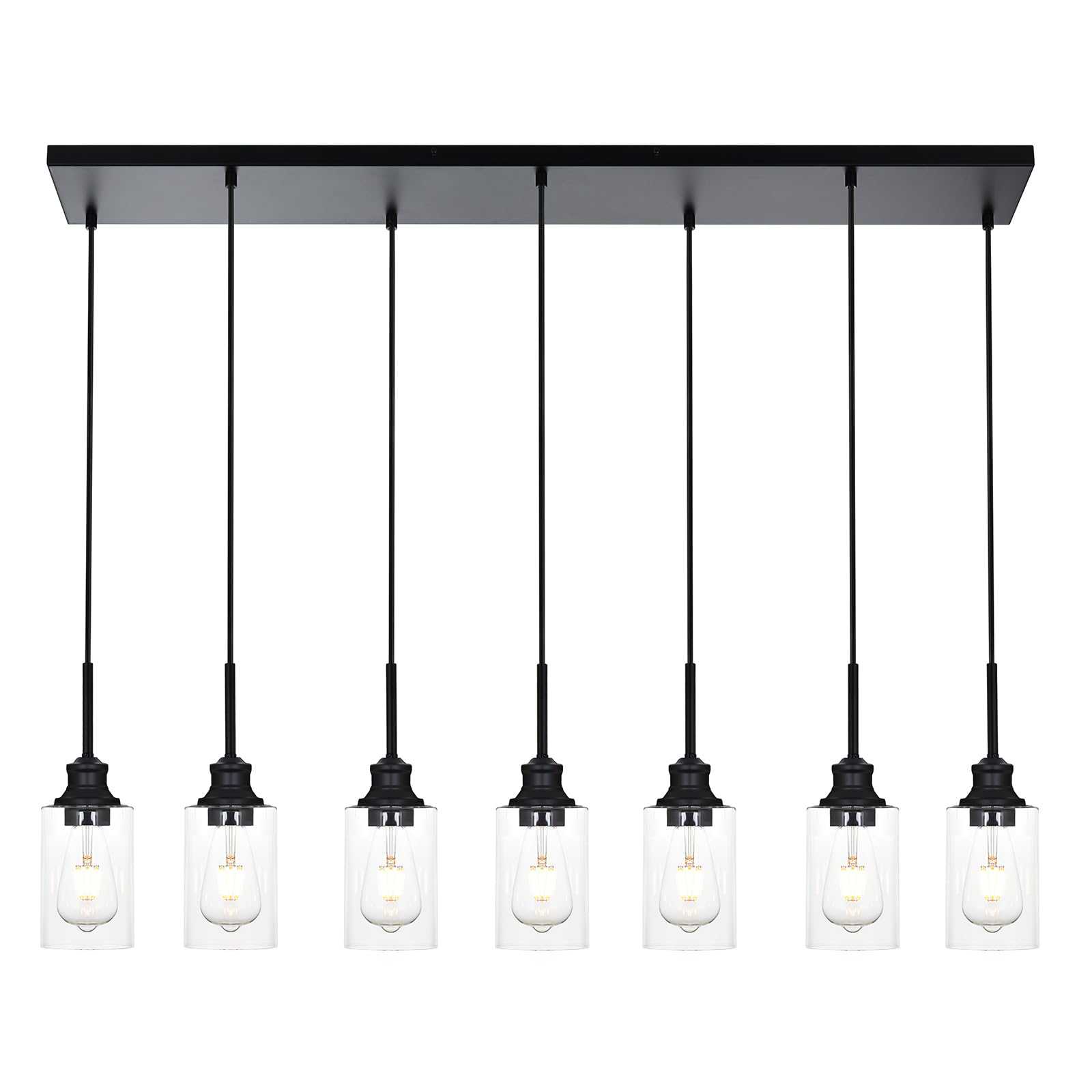 3-Light Kitchen Island Pendant Light Fixtures Hanging Black Farmhouse Pendant Lighting Cluster with Clear Glass Shade, Modern Industrial Linear Chandeliers Light for Dining Room Foyer Hallway