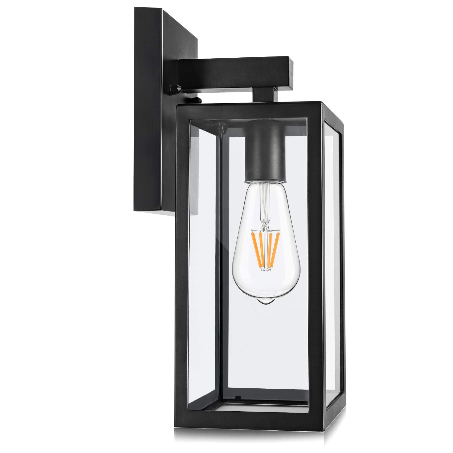 Outdoor Wall Lantern, Exterior Waterproof Wall Sconce Light Fixture, Black Anti-Rust Wall Mount Light with Clear Glass, E26 Base Wall Lamp