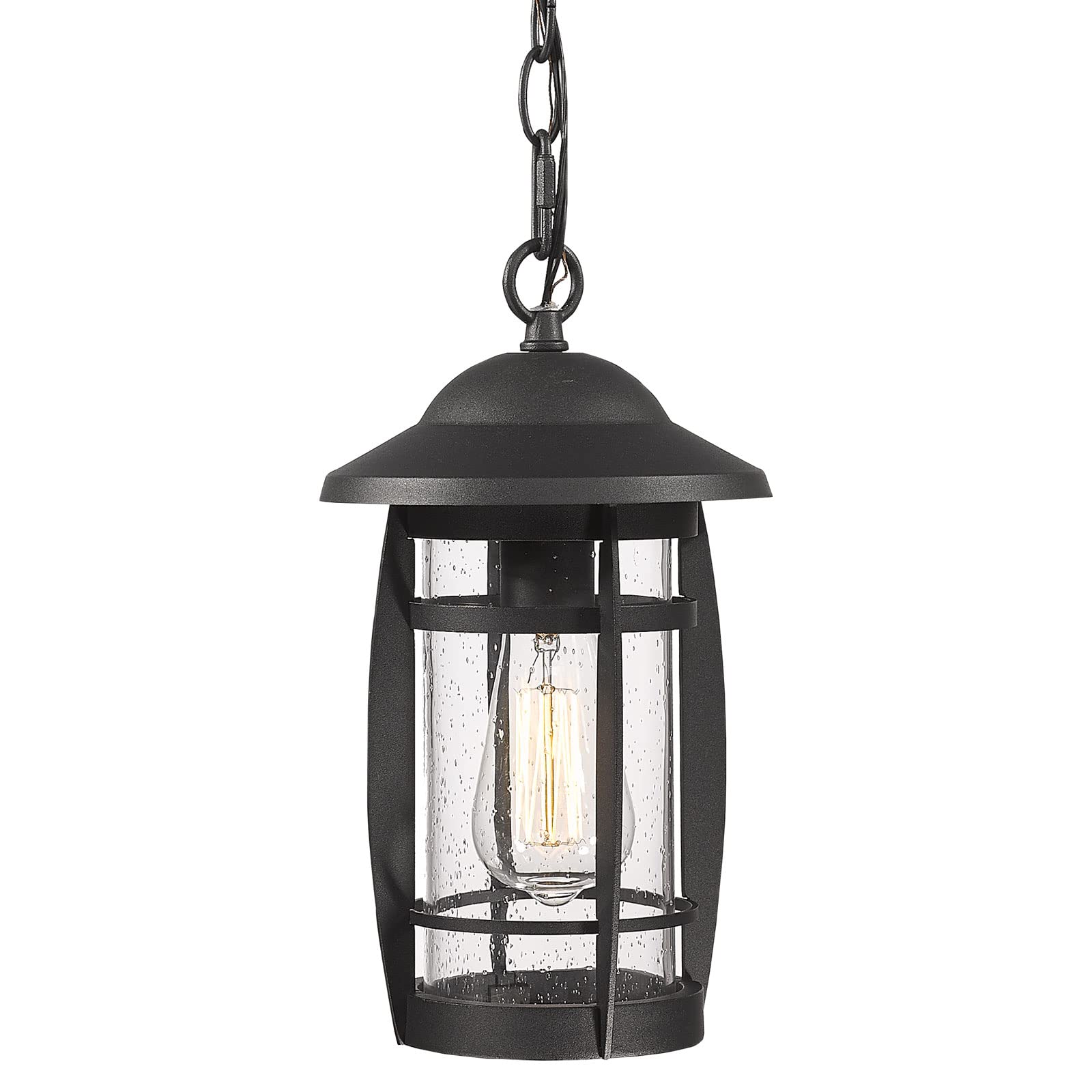 Outdoor Pendant Light for Porch, Exterior Hanging Lantern Outdoor Chandelier in Black Finish for Entryway, Doorway, Farmhouse, Foyer